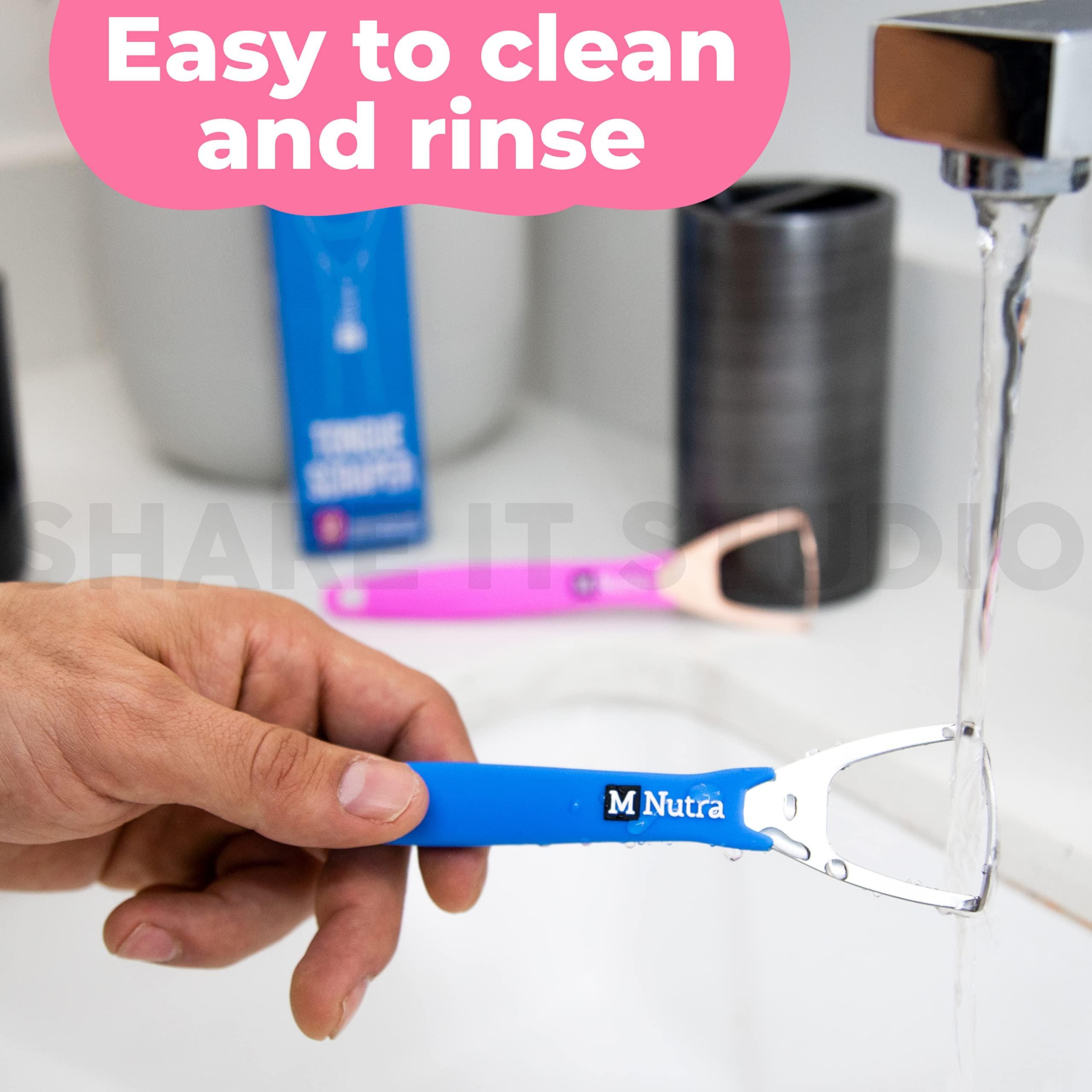 M Nutra Tongue Scraper - Dental Hygiene Tool, Stainless Steel - Copper Mouth Cleaner Non-Slip Silicone Handle - Helps Fight Bad Breath - Professional Oral Care Accessories 2-Pack (Blue Copper 1 Piece)