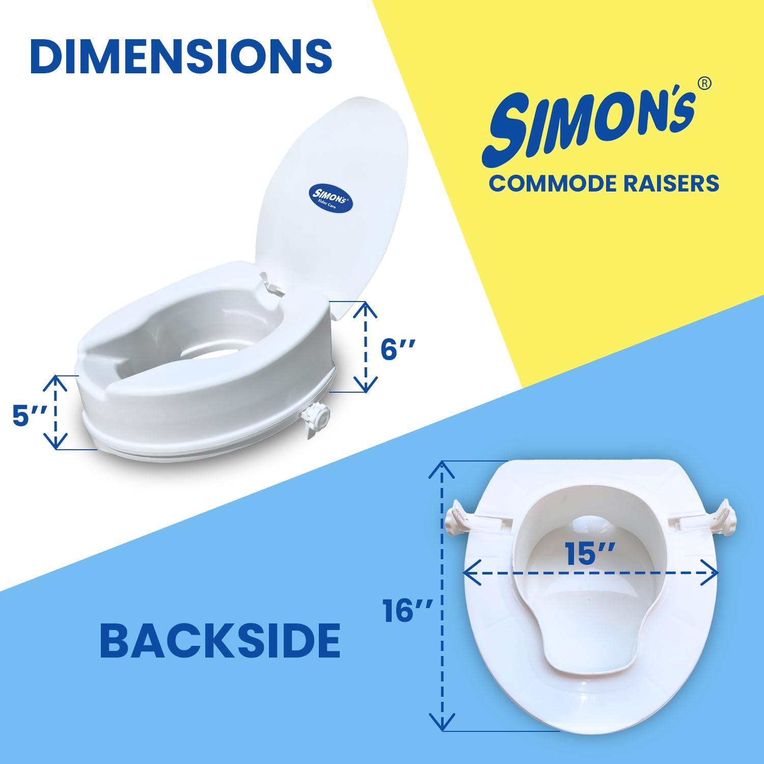 Simon\'s Simons Heavy-Duty 6 Inch Commode seat raiser with lid cover for elderly to sit and rise from commode toilets, portable seat extension for senior citizen with knee pain - Pack of 1