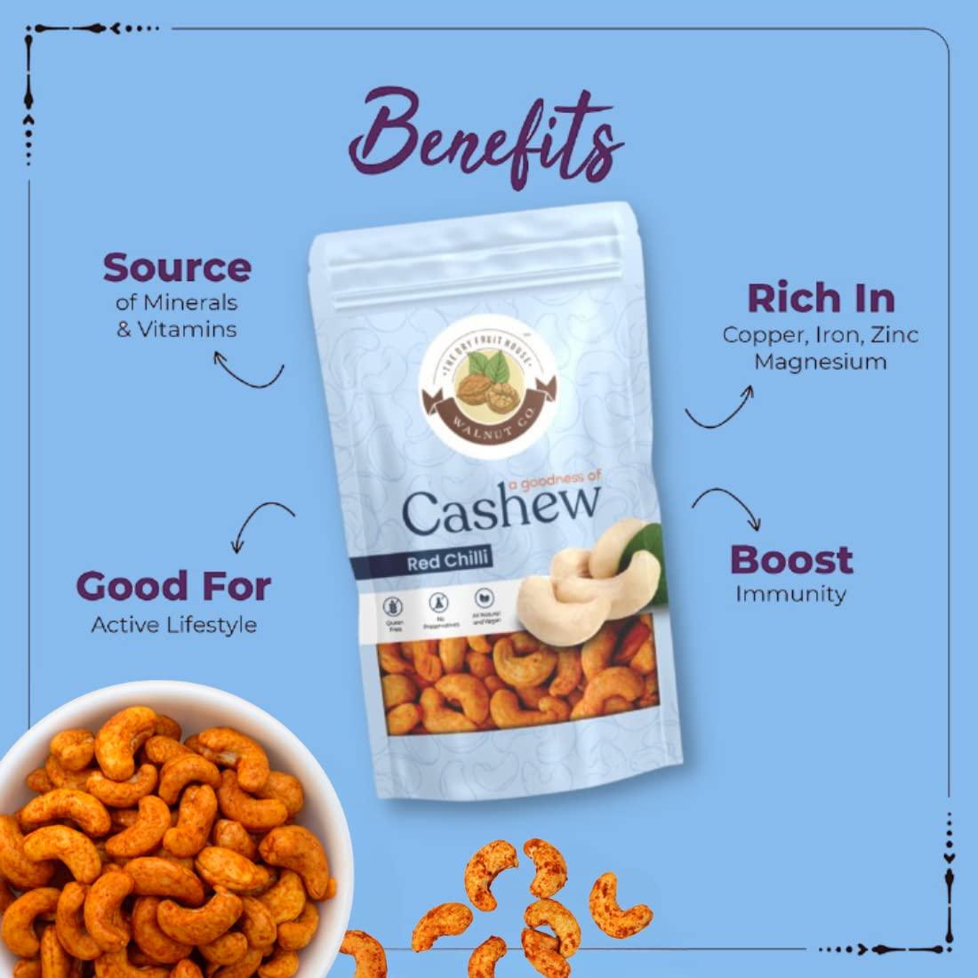 WALNUT CO WALNUT CO Roasted Red Chilli Spicy Masala Cashews | Premium Crunchy Kaju | Masala Kaju Roasted | Healthy Bites rich in Protein | Red Chilli Cashew | Masala Kaju Roasted | Masala Cashew Nut (200 Gm)
