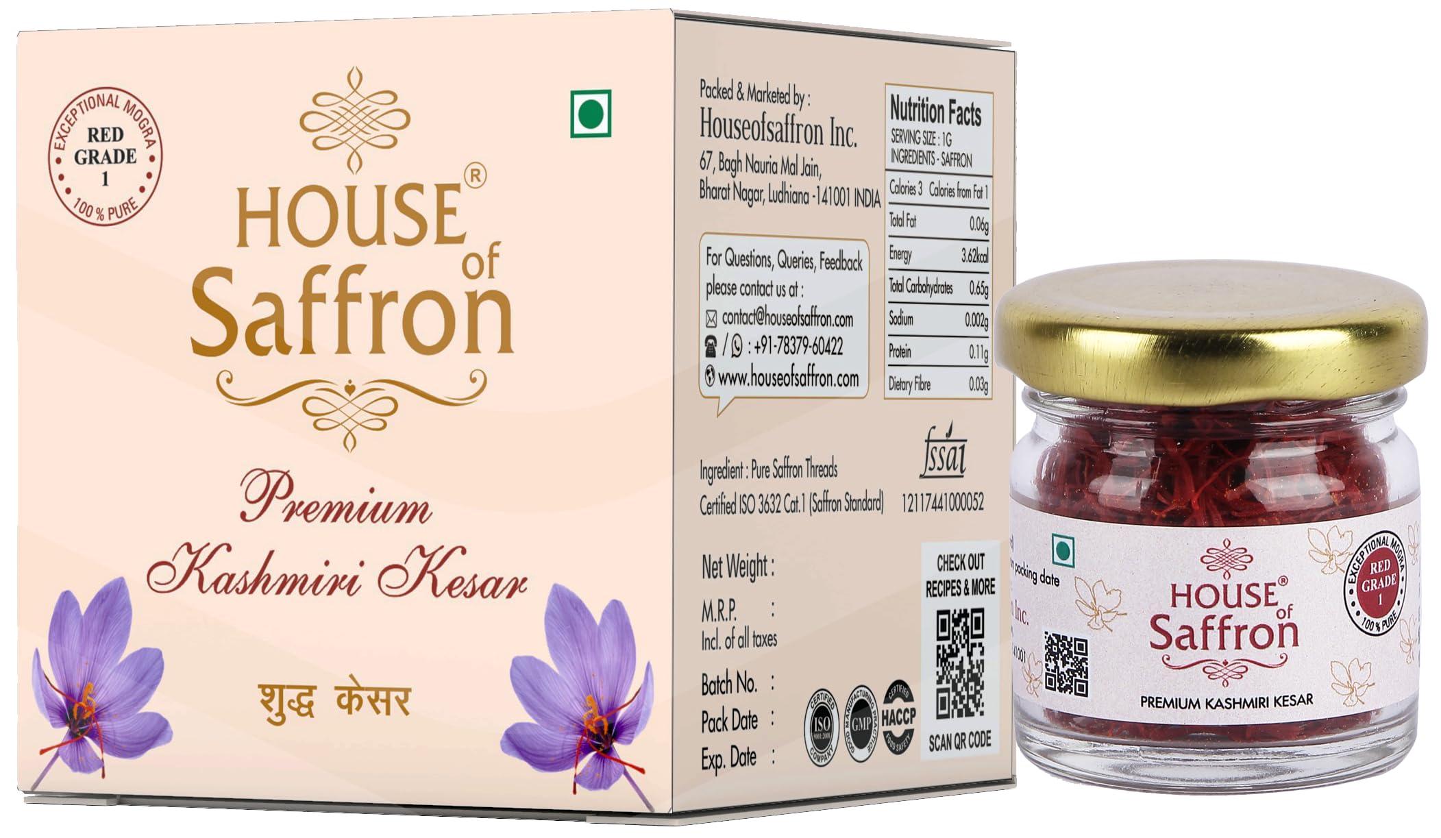 House of Saffron House of Saffron 5grams Kashmir Mogra Kesar Premium Original Saffron for Pregnant Women, Milk, Cooking, Biryani, Skin, Grade A1+++ Natural All Red Long Threads Pure Keshar - 5g