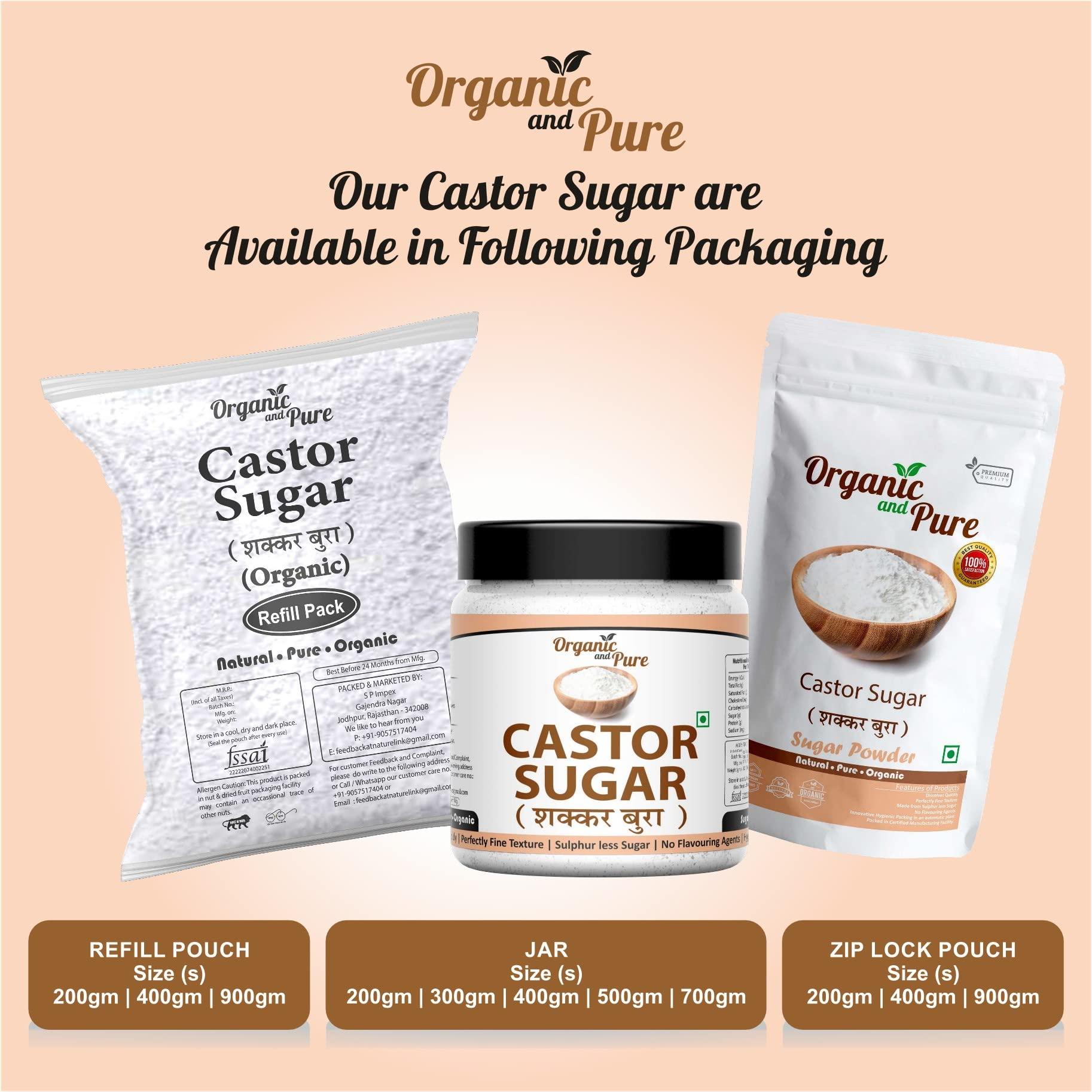 Organic and Pure Oragnic and Pure Castor Sugar | Bura Sugar Powder | Desi Shakkar Burada | Chini Ka Bura | Crushed Sugar (for Baking) (Refill Pack) 4500g