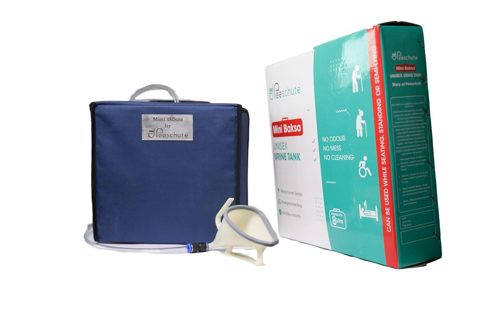 Peeschute Peeschute- Mini Baksa- Modular urinal for old age- bed ridden- Unisex- 8 liters capacity- solidifies instantly