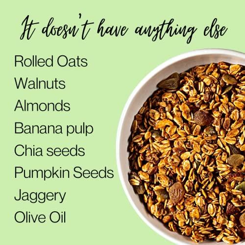 JAGGERY BOX JAGGERY BOX BANANA CHIA GRANOLA, All Natural Handmade Healthy Delicious Vegan Breakfast Cereal No Preservatives | Gluten free High Fibre Crunchy Muesli