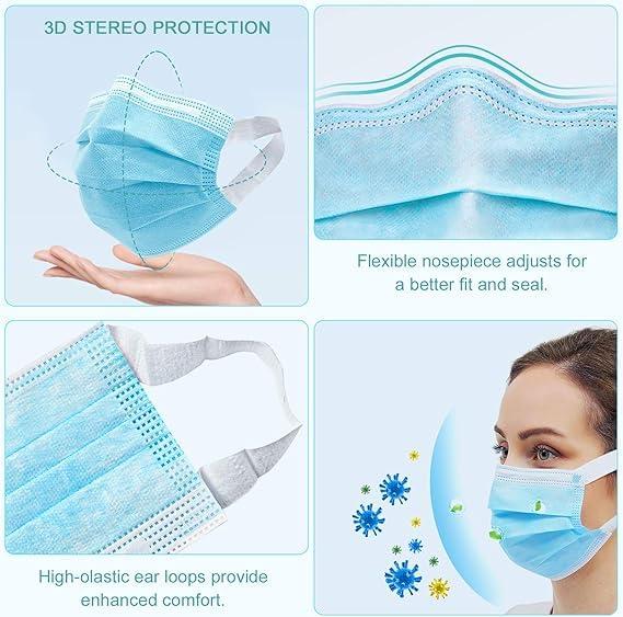 7Shield 7Shield Disposable Surgical 3Ply Unisex Mask - Ultra Soft Fabric Wide Ear Loop, Comfortable, Inbuilt Plastic Coated Nose Pin, CE and ISO Certified, Convenient Box Pack of 500 (Medical Blue Color)