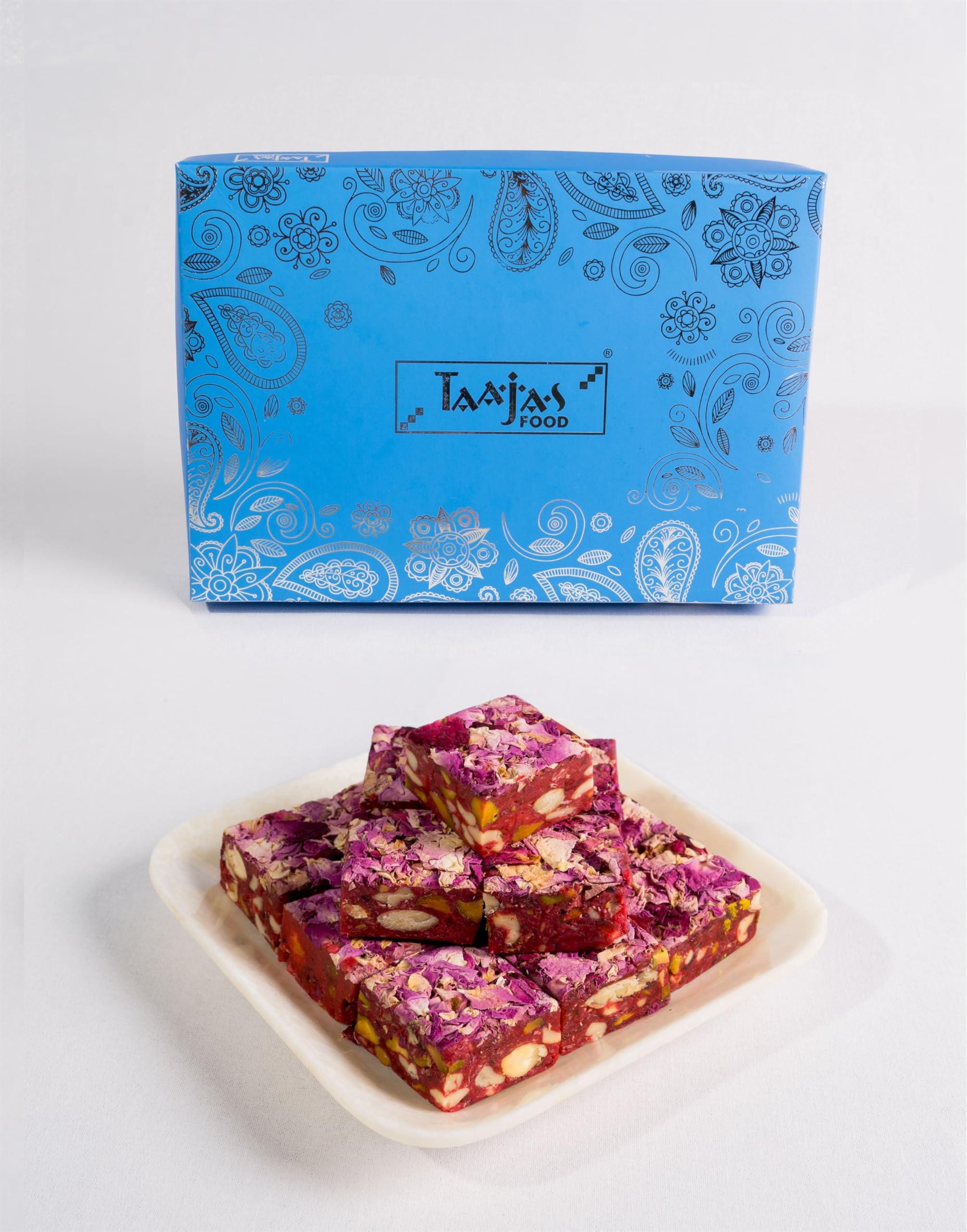 Taajas Food TAAJAS FOOD (Since 2003) Shahi Gulab Pak | Made with Roasted Nuts (Cashews & Almond) | Sweets Gift Pack | Traditional Indian Sweets/Mithai | No Preservatives, No Artificial Color & Flavors (500 GM)