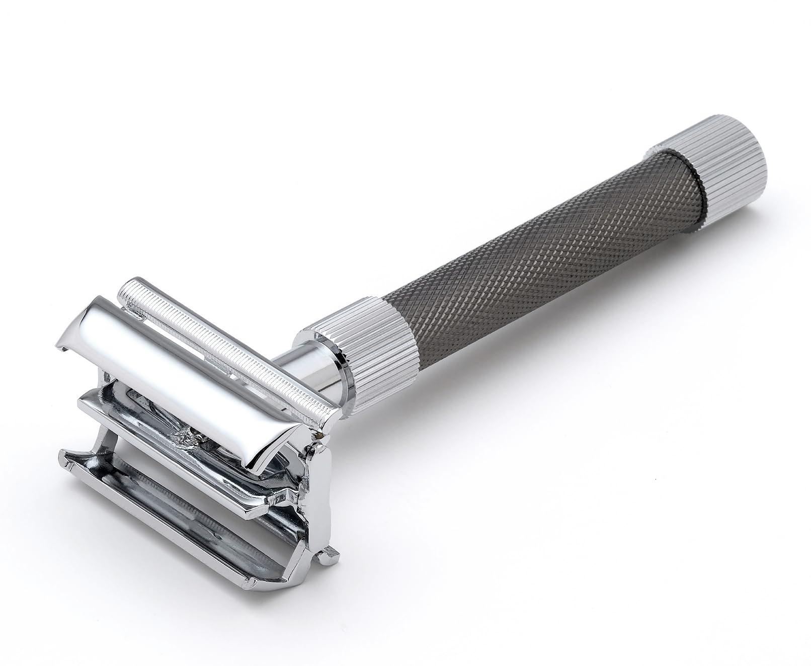 Rolason Rolason Brass Alloy Butterfly open one piece double edge Brass metal safety razor for men (LG95 - Graphite)