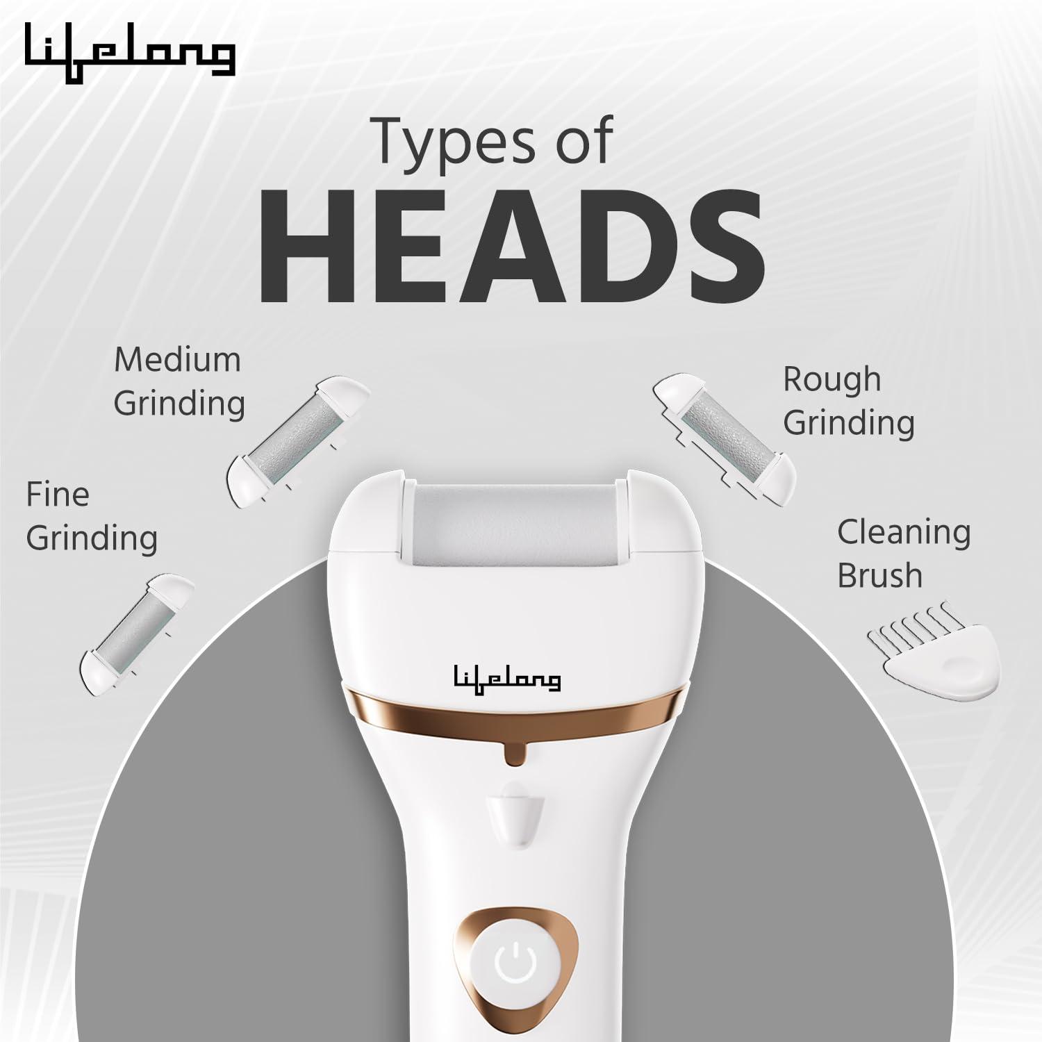 Lifelong Lifelong Callus Remover for Feet | 1 Year Warranty | Foot Scrubber for Dead Skin, 3 Roller Heads, Feet Dead Skin Remover, Pedicure Machine, LED Display, Fast Charging, 2 Hour Runtime (White)