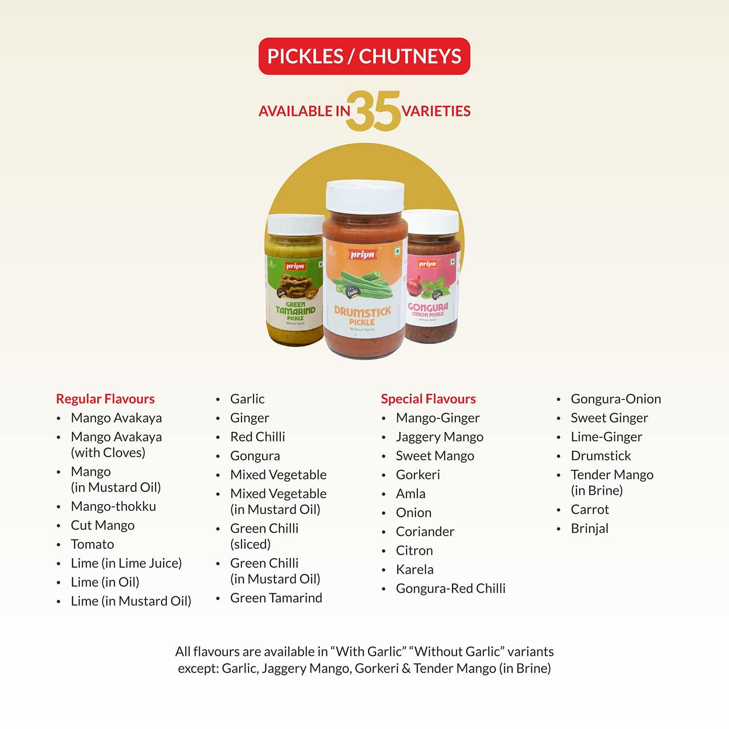 Priya Priya Cut Mango Pickle with Garlic, 1Kg - Authentic Telugu Style Aam Achar |Traditional South Indian Taste| Homemade Andhra Pickles| Tangy and Spicy| With Mango Pieces & Mixed Spices