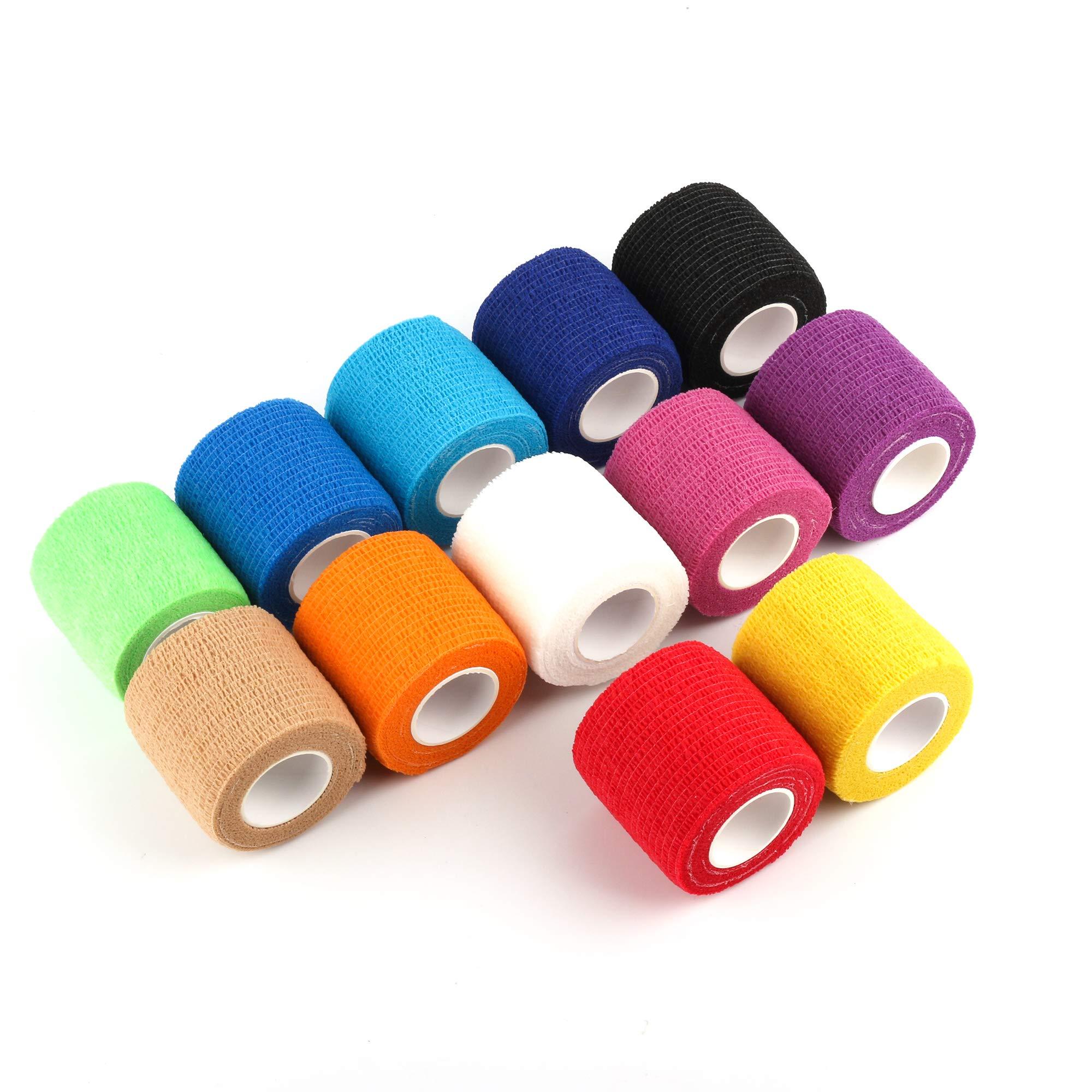 Mooerca Self Adherent Cohesive Wrap Bandages 2 Inches X 5 Yards, 12 Count, First Aid Tape, Elastic Self Adhesive Tape, Athletic, Sports wrap Tape, Bandage Wrap for Sports, Wrist, Ankle (Rainbow Color)