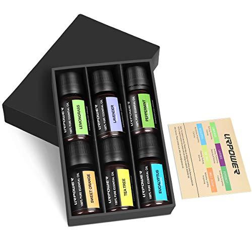 URPOWER URbeauty Essential Oils, Upgrated 6 Aromatherapy Essential Oil Diffuser Essential Oils 100% Pure Lavender, Peppermint, Sweet Orange, Eucalyptus, Tea Tree, Lemongrass Essential Oil Gift Set 10ml/each