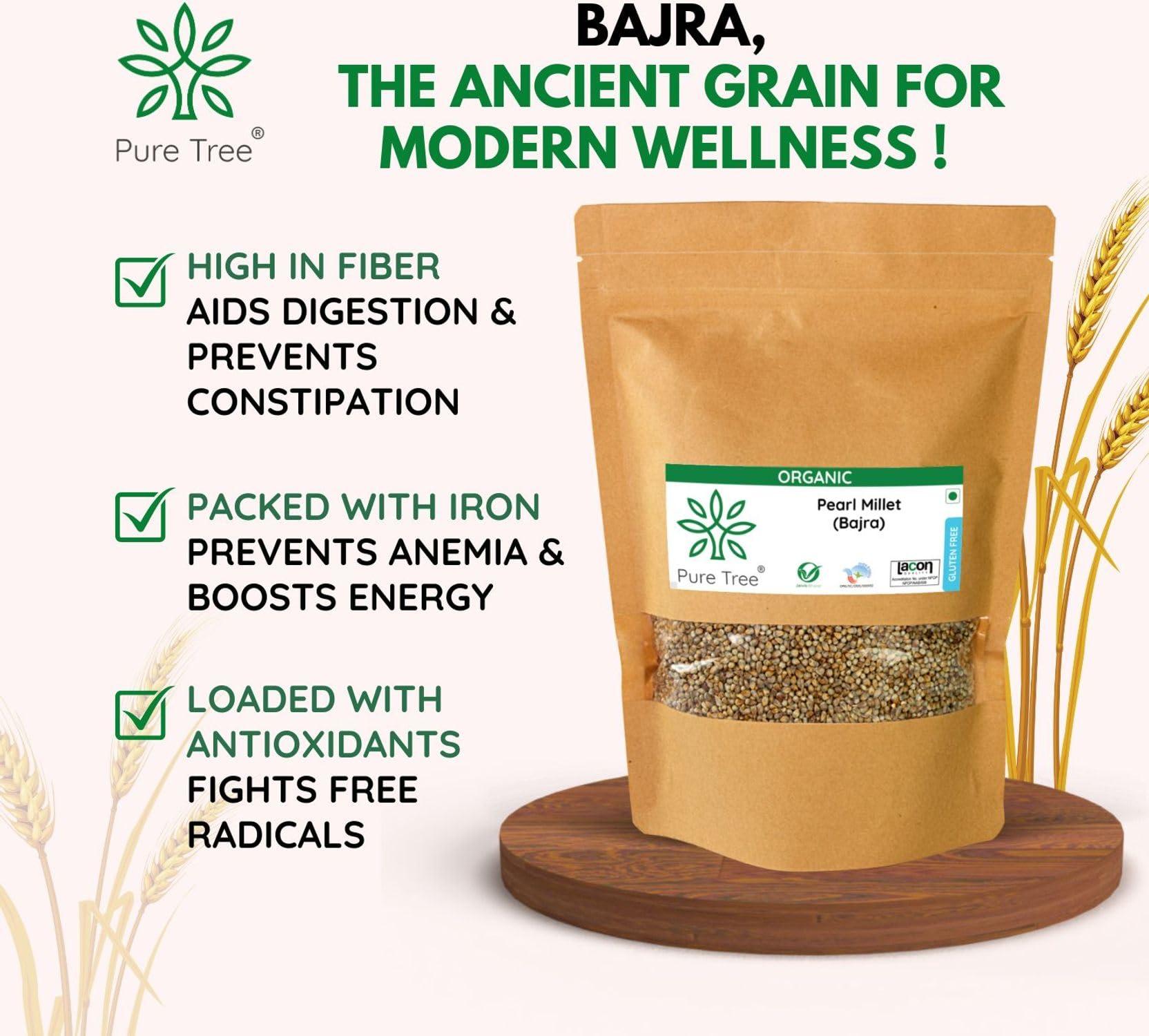 Pure Tree Pure Tree Certified Organic Bajra Millet | 900 g | Pearl Millet | Bajri/Sajje/Kambu/Pindi/Sajjalu | Gluten-Free | Rich In Antioxidants and Fiber | Millets Whole Grains