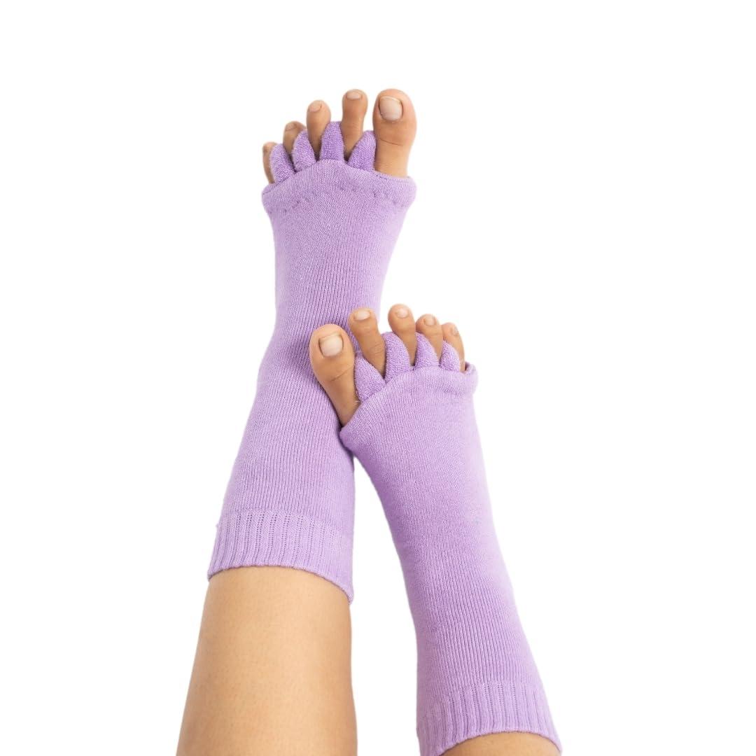 DIRTS DIRTS Foot Alignment Socks 5 Toe seprator -Easing Bunion, Plantar Fasciitis, Hammer Toes, and Pain Relief |- Size UK6-9 (Light Purple, Large)