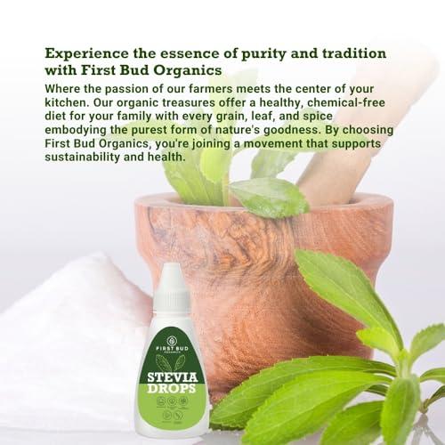 First Bud Organics First Bud Organics Pure Stevia Drops - 20ml | Zero Calorie, Natural Sweetener, Non-GMO & Sugar-Free Stevia Drops | Sugar Substitute For 400 Serving, Low Glycemic index & Promote Oral Health
