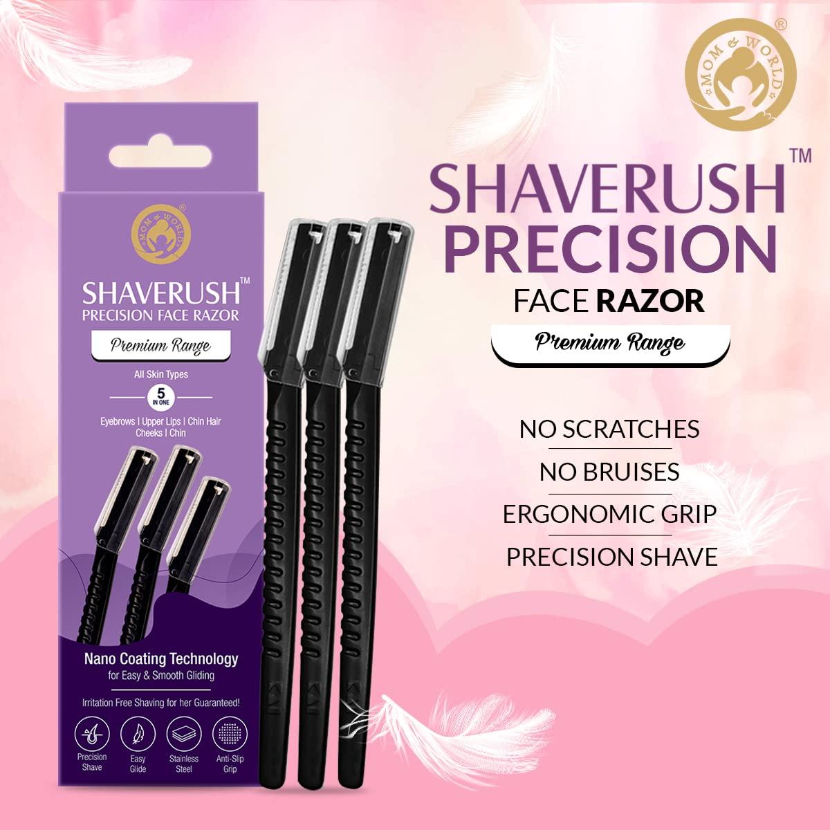 MOM & WORLD Mom & World ShaveRush Women Precision Face Razors, For Instant Hair Removal with Nano Coating Technology, 5 IN 1 - Eyebrows, Upper Lip, Chin, Sideburns, Bikini Line - Pack of 3