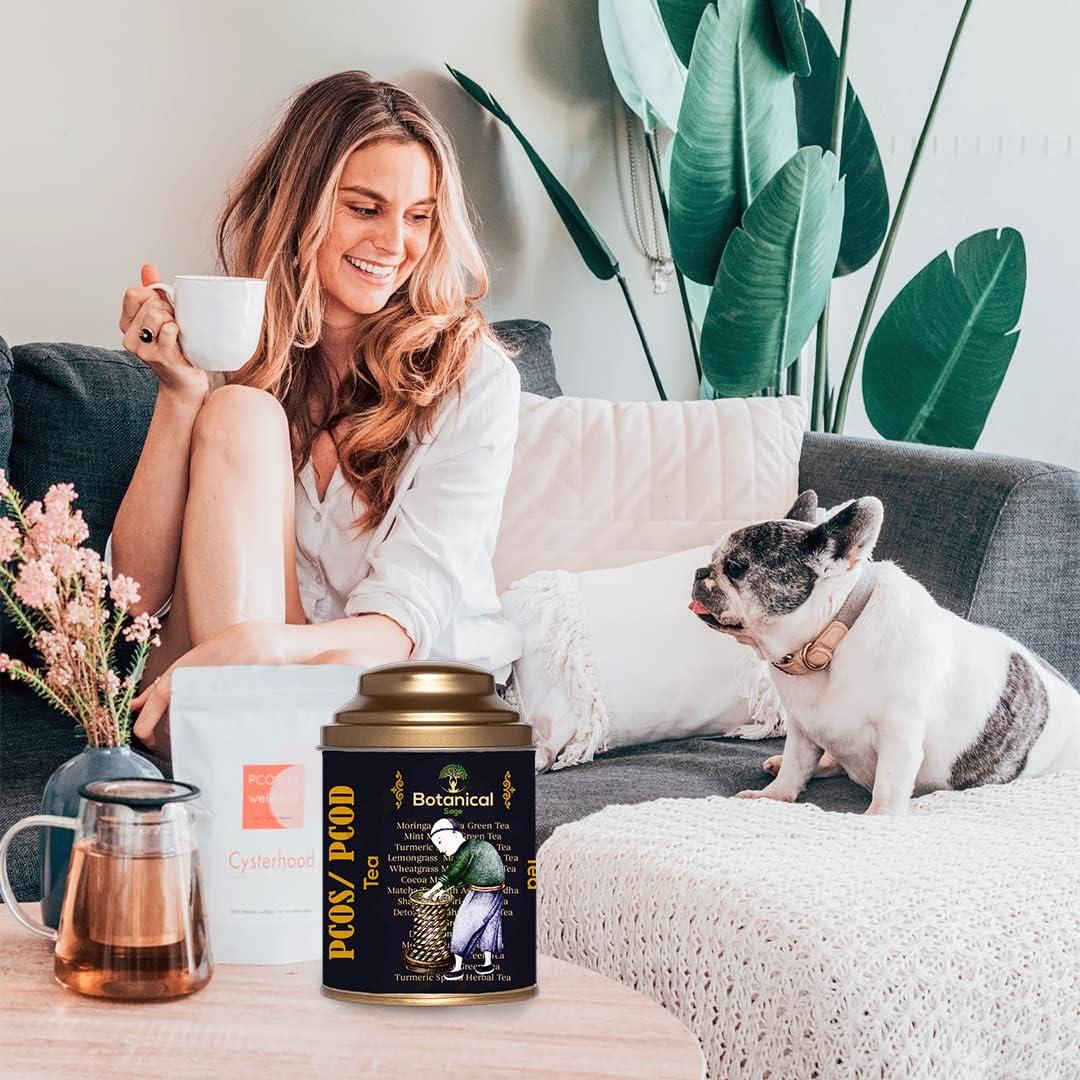 Botanical Sage Botanical Sage- PCOS & PCOD Tea 30 Pyramid Tea Bags | 30 days pack With Goodness of St John wort, Raspberry leaves, Aloevera leaves etc | Helps with facial hair & acne due to hormonal imbalance