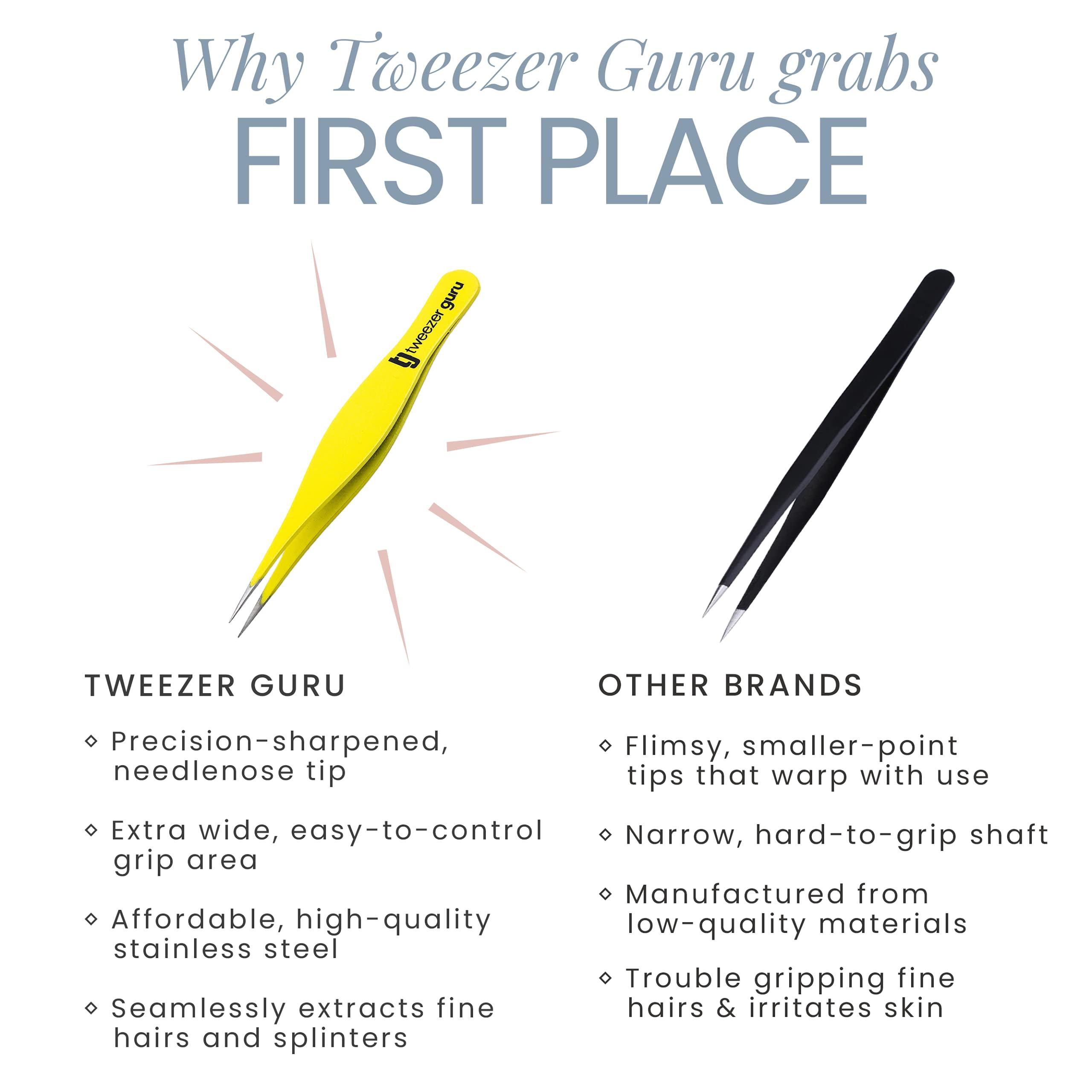TWEEZER GURU Tweezer Guru Yellow: Tweezers For Ingrown Hair By Tweezerguru - Best Stainless Steel Professional Pointed Tweezer Precision Eyebrow And Splinter Removal Tweezers (Yellow)