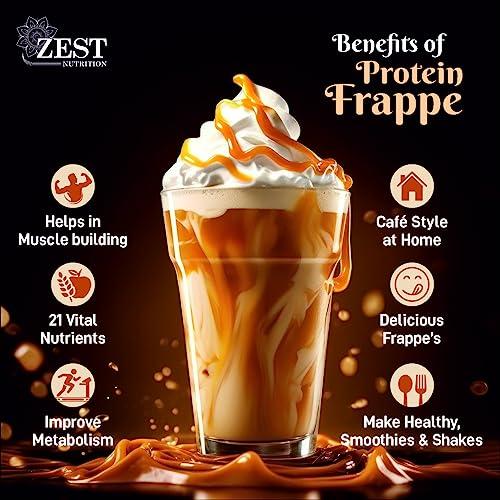 ZEST NUTRITION Zest Nutrition Cafe Style Premium Frappe Powder with Plant Based Protein (14g) and Probiotics Premix for Ice Cold Coffee, Shakes & Smoothies, Rich and Creamier with Nutrients, (Vanilla Flavour)- 200g
