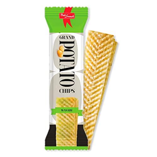 Bal Snack Bal Snack Grand Long Potato Chips | Crispy & Crunchy Snack Food for Movies, Games & More (Wasabi, Pack of 3)