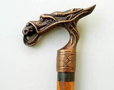 ANTIQUE DECOR Antique Gothic Dragon Walking Stick Cane Solid Brass Vintage Walking Stick Steampunk Style Wooden Nautical Walking Cane Stick Great Gift For your Elders By ANTIQUE DECOR.