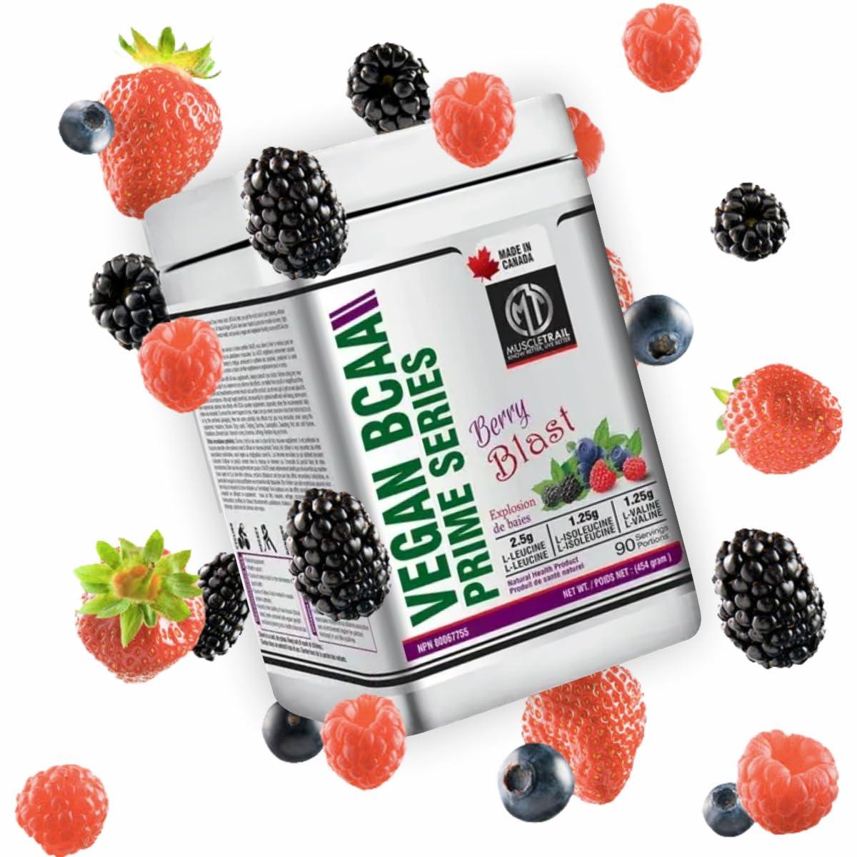 MuscleTrail MUSCLETRAIL Vegan BCAA Prime Series, 90 Serving (Imported, Made In Canada)|Berry Blast| 2.5g L-Leucine, 1.25g L-Isoleucine & 1.25g L-Valine (Berry Blast )
