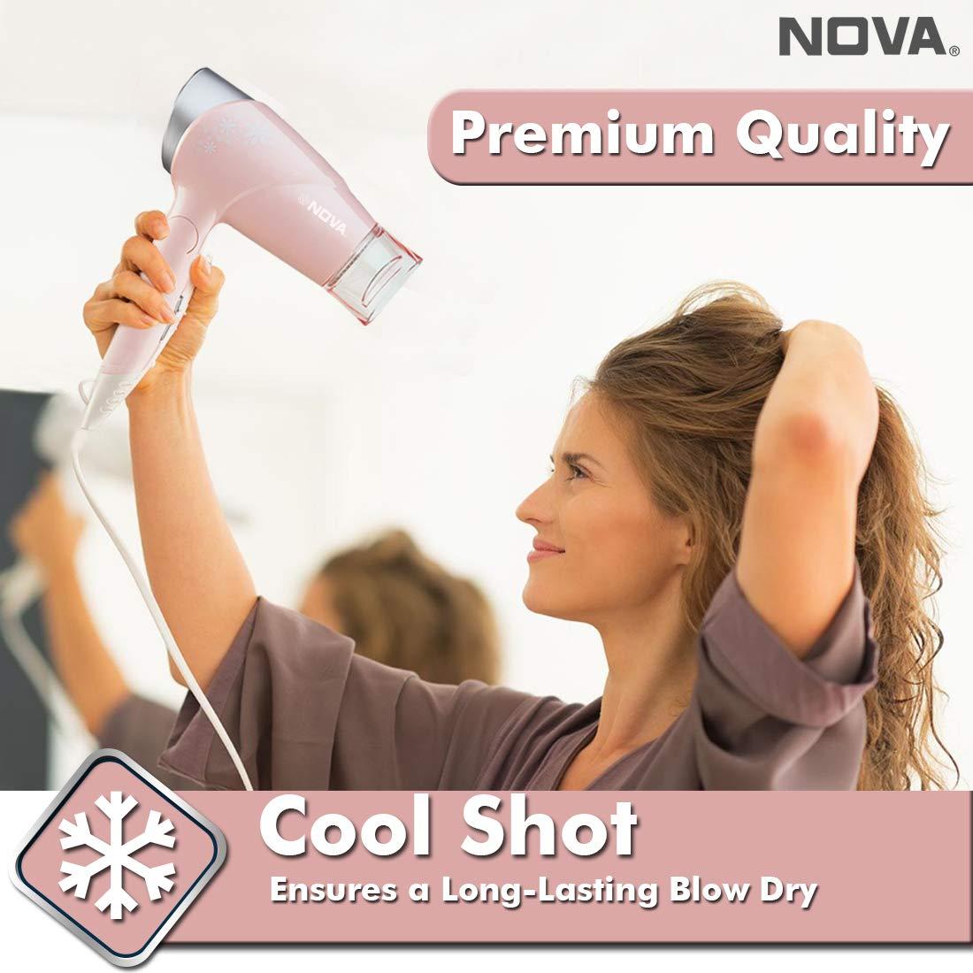 Nova Nova NHP 8202 Premium 1400 Watts Hot and Cold Foldable Hair Dryer for Women (Pink) & Nova NHT 1073 USB Rechargeable and Cordless: 60 Minutes Runtime Professional Hair Clipper for Men
