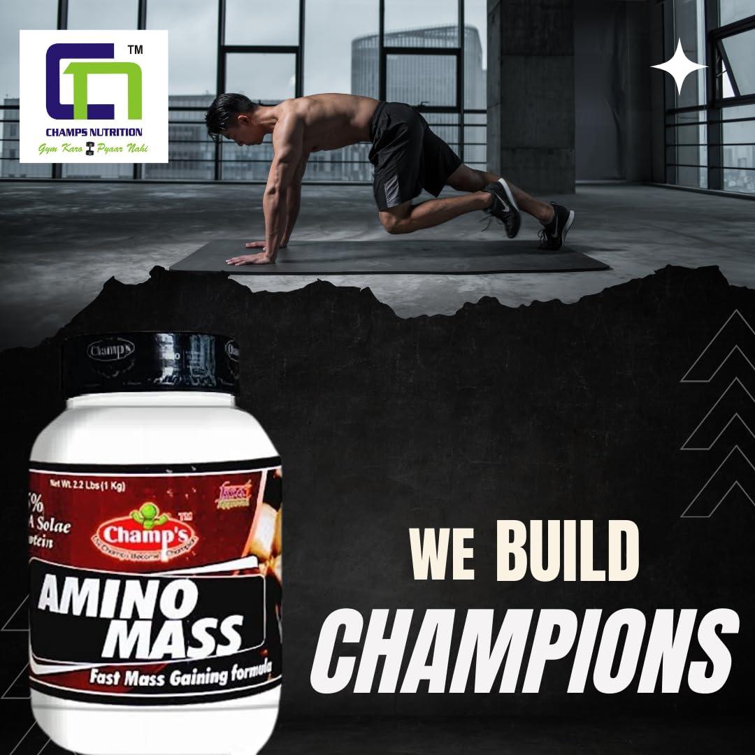 champ Champs Nutrition AMINO Mass Gainer Protein Powder Supplement with Dietary Fibre and Vitamin and Minerals (1KG)(Pack Of 1)