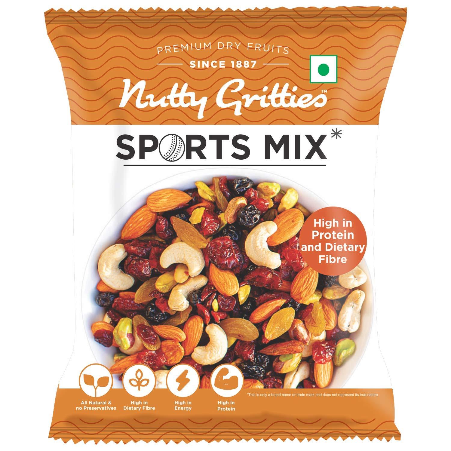 NUTTY GRITTIES Nutty Gritties Sports Mix (Almonds, Cashews, Pistachios, Cranberries, Blueberries, Raisins), Pack of 10-30g Each, 300g