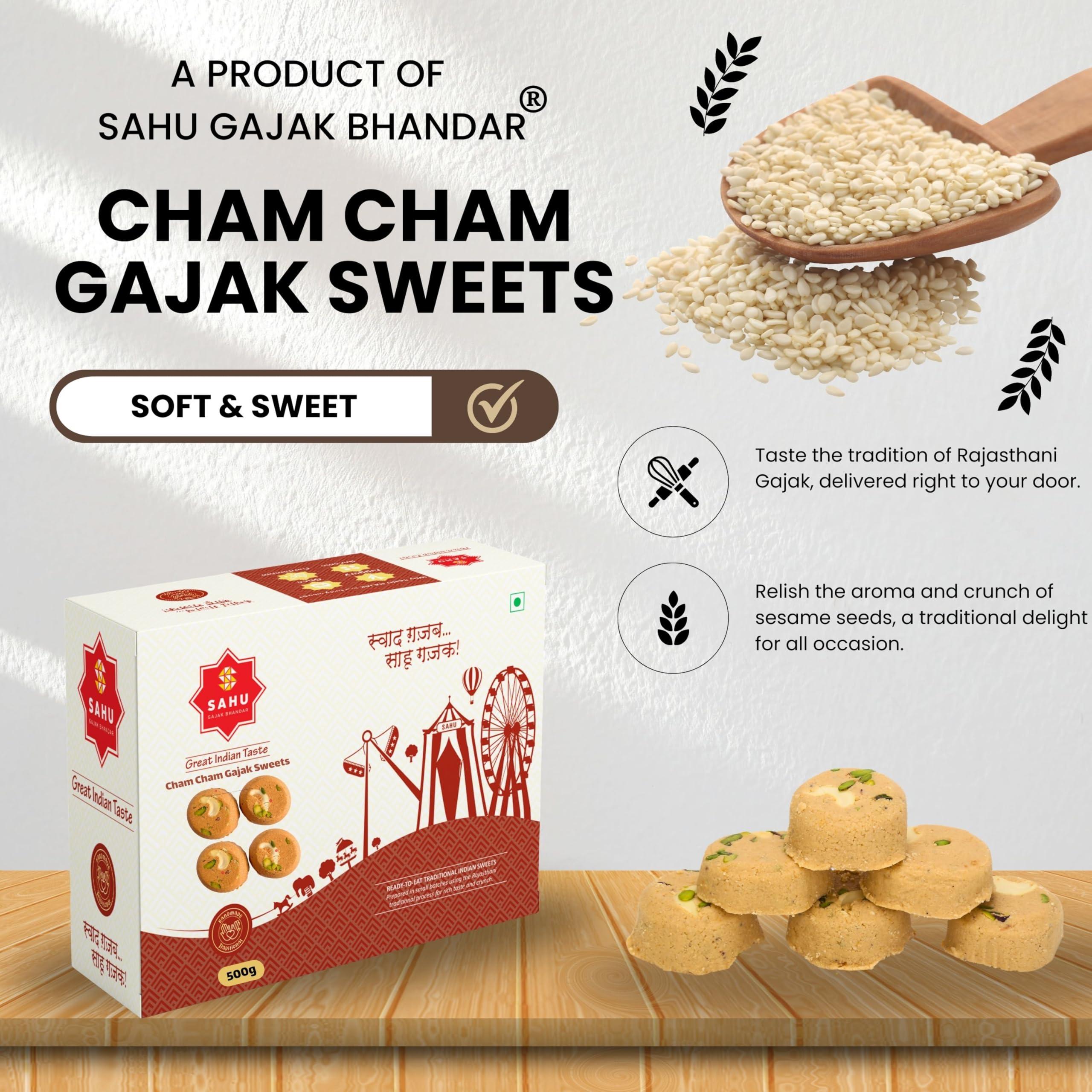 SAHU GAJAK BHANDAR SAHU GAJAK BHANDAR Cham Cham Gajak - 500g | Malai Gazak | Sesame Sweets | Gajjak Burfi | Til Ki Barfi | Indian Gachak Mithai | Till Burfee
