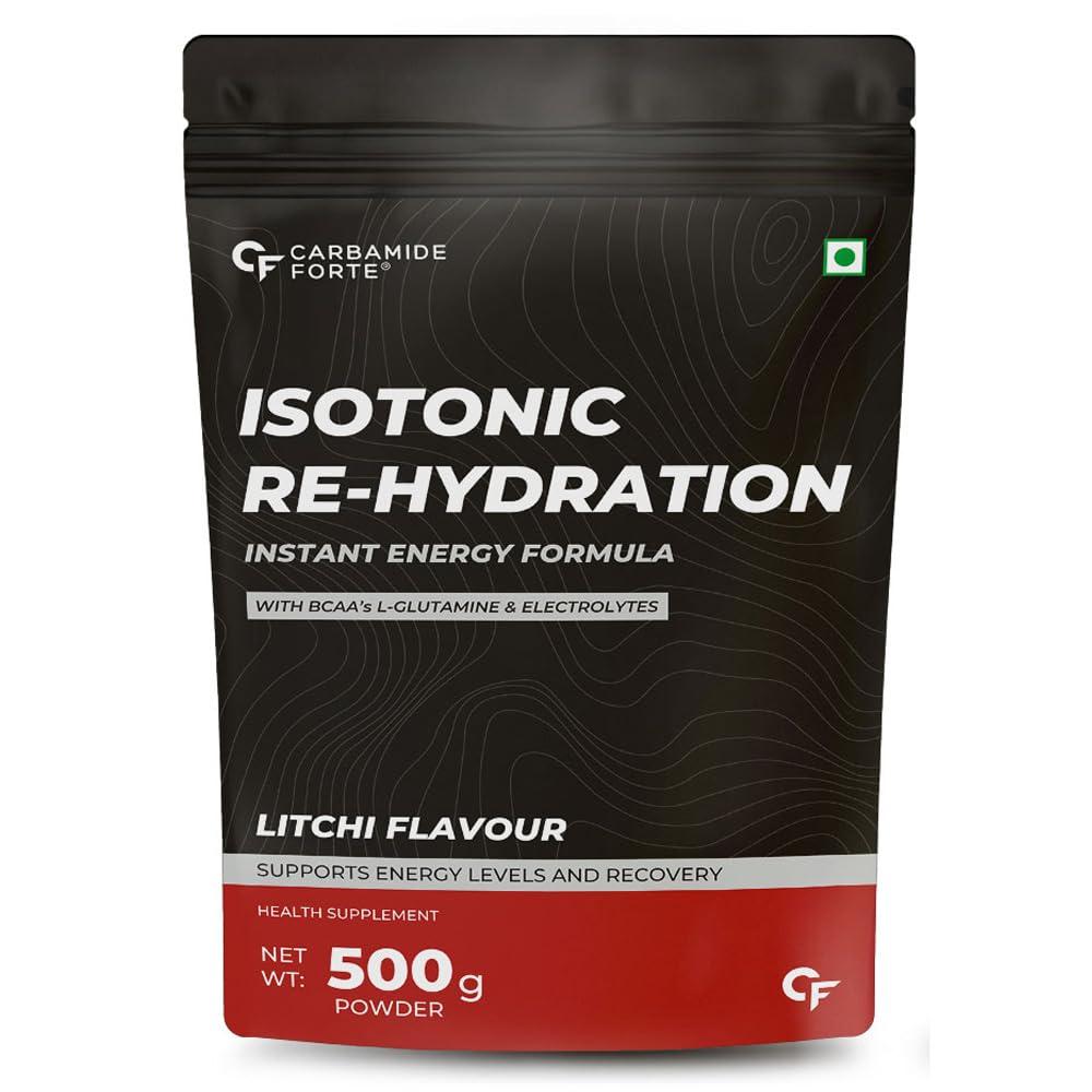 Carbamide Forte Carbamide Forte Isotonic Powder | Pre Workout Supplement For Men And Women| Instant Energy Drink for PreWorkout | Electrolytes Powder with added BCAA & L Glutamine - Litchi Flavour - 500g (Pack of 1)