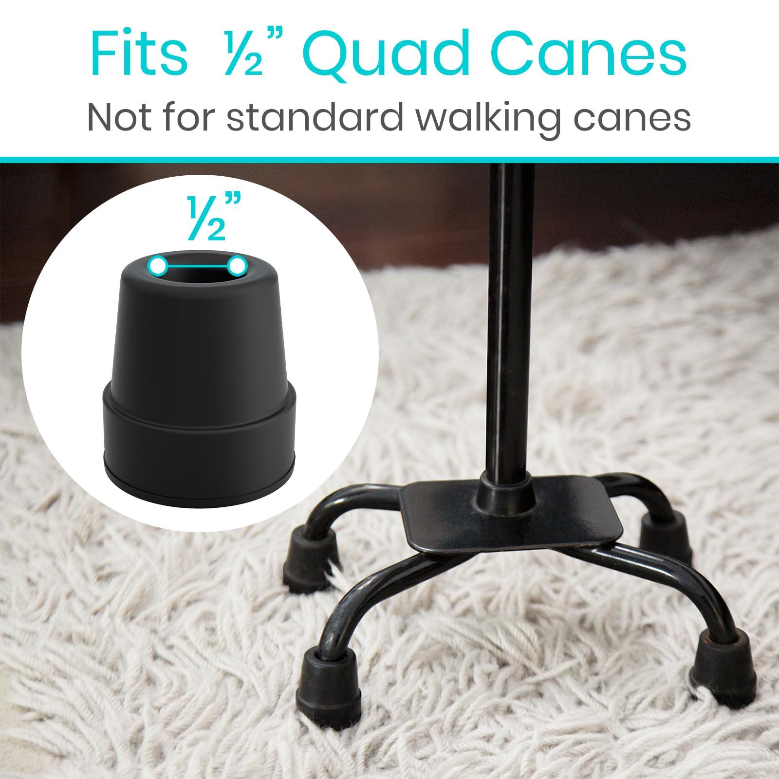 VIVE Vive Quad Cane Tips (Set of 4) - Heavy Duty 1/2 inch Replacement Rubber Foot - Black Attachment Base Grip - Accessories for Walking and Standing Stick - Durable End for Women, Men, Seniors, Elderly
