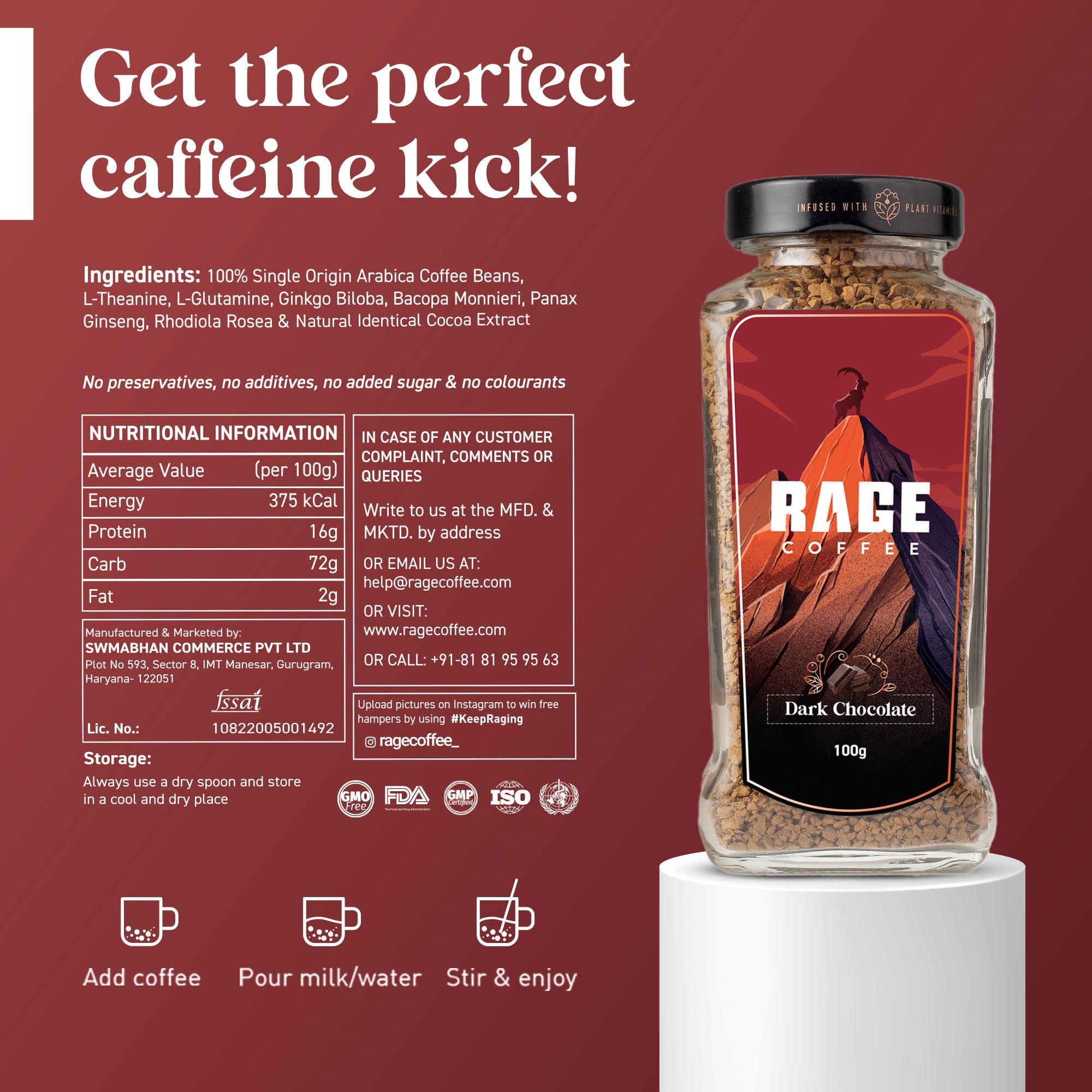 RAGE COFFEE Rage Coffee Combo - Flavoured Instant Coffee With Drinking Chocolate Powder Mix | Dark Chocolate Flavoured Coffee | 100 gms Each | Enjoy Hot Chocolate, Hot or Cold Coffee | Made In India