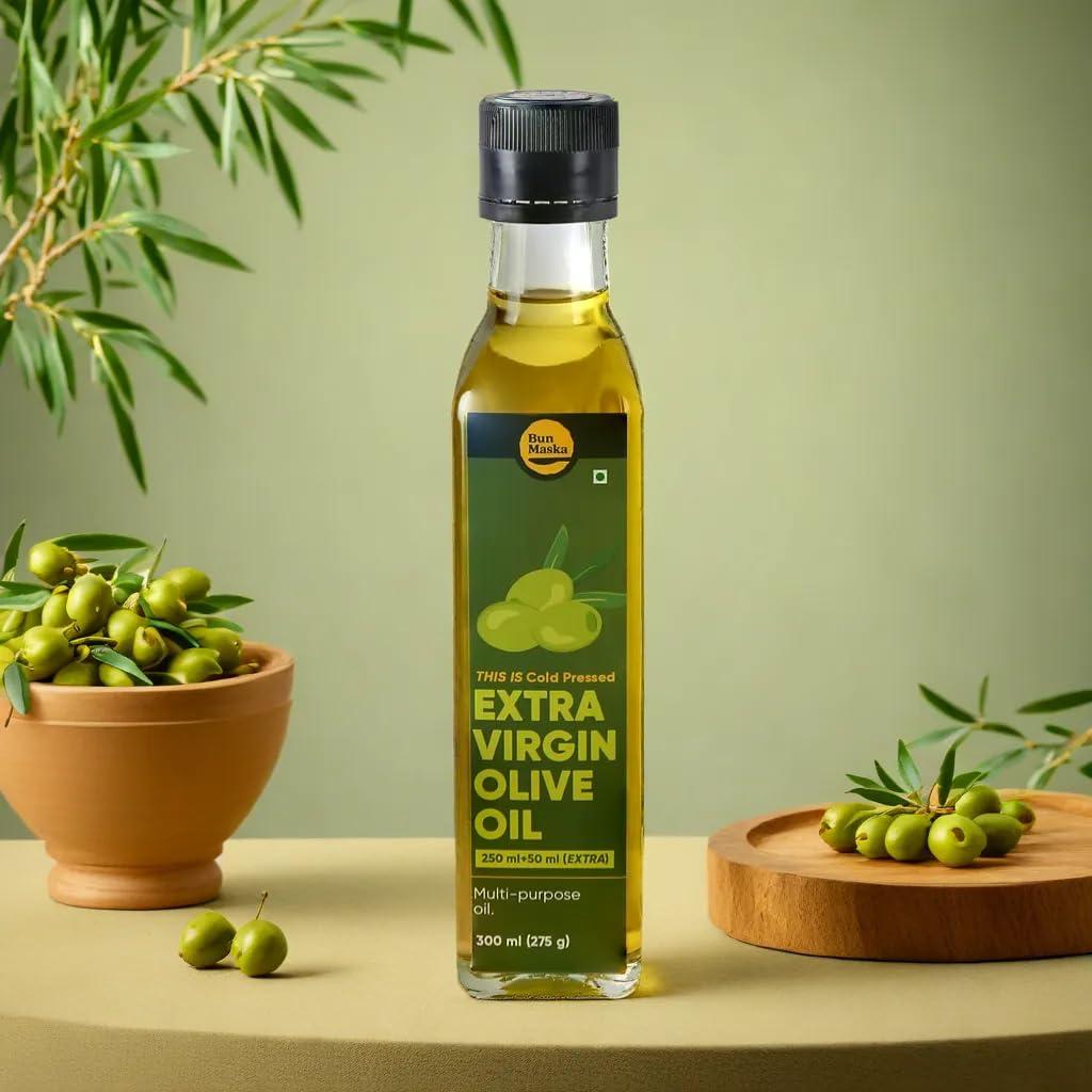 Bun Maska Bun Maska Cold Pressed Extra Virgin Olive | Premium Cooking Oil | Perfect For Frying & Baking | Cholesterol-free, Rich In Vitamin E, Boosts Metabolic Health & Immune System (300 ml)