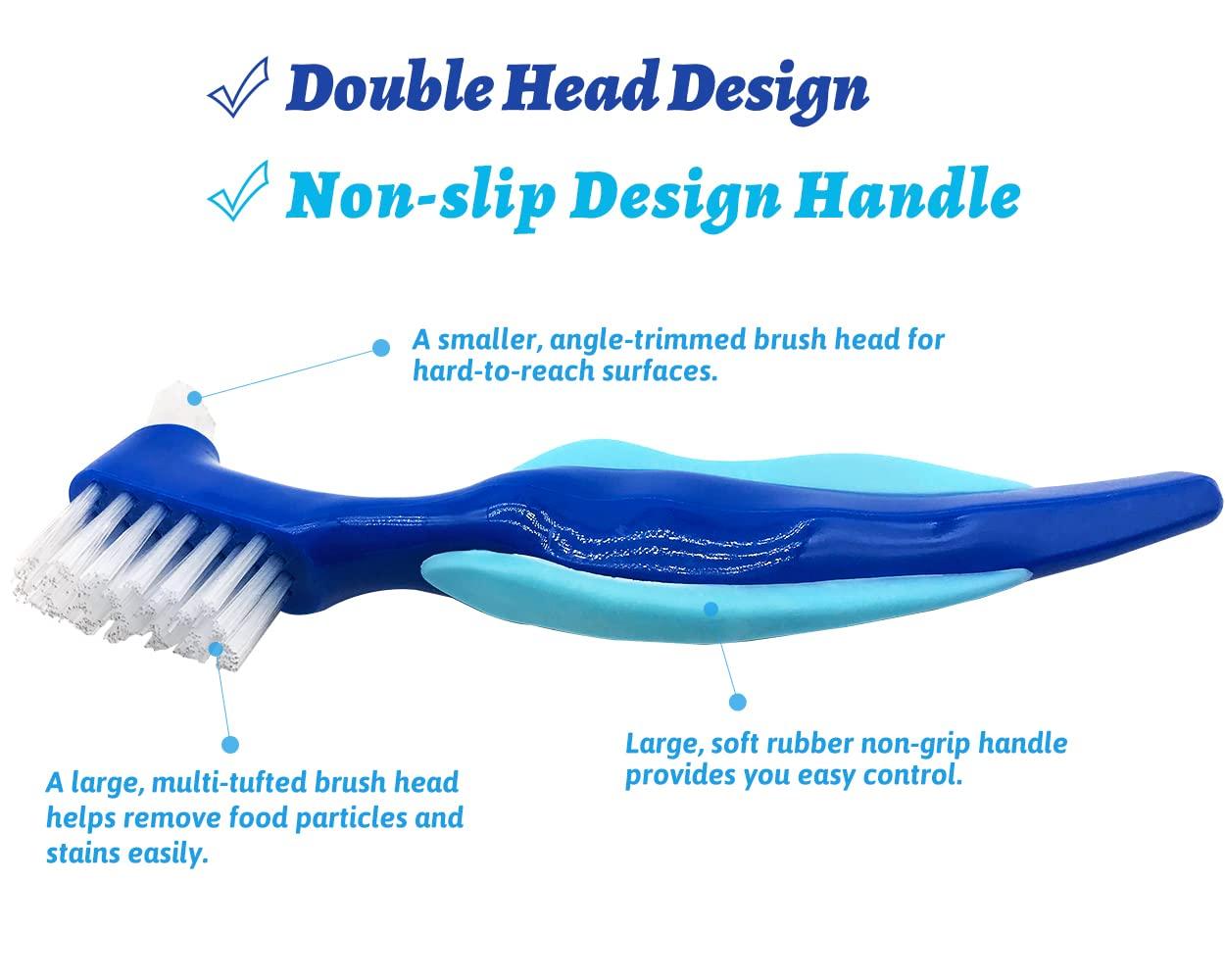 sammiy 3 Pcs Premium Hard Denture Brush Toothbrush, Cleaning Brush, Multi-Layered Bristles & Portable Denture Double Sided Brush, Denture Care