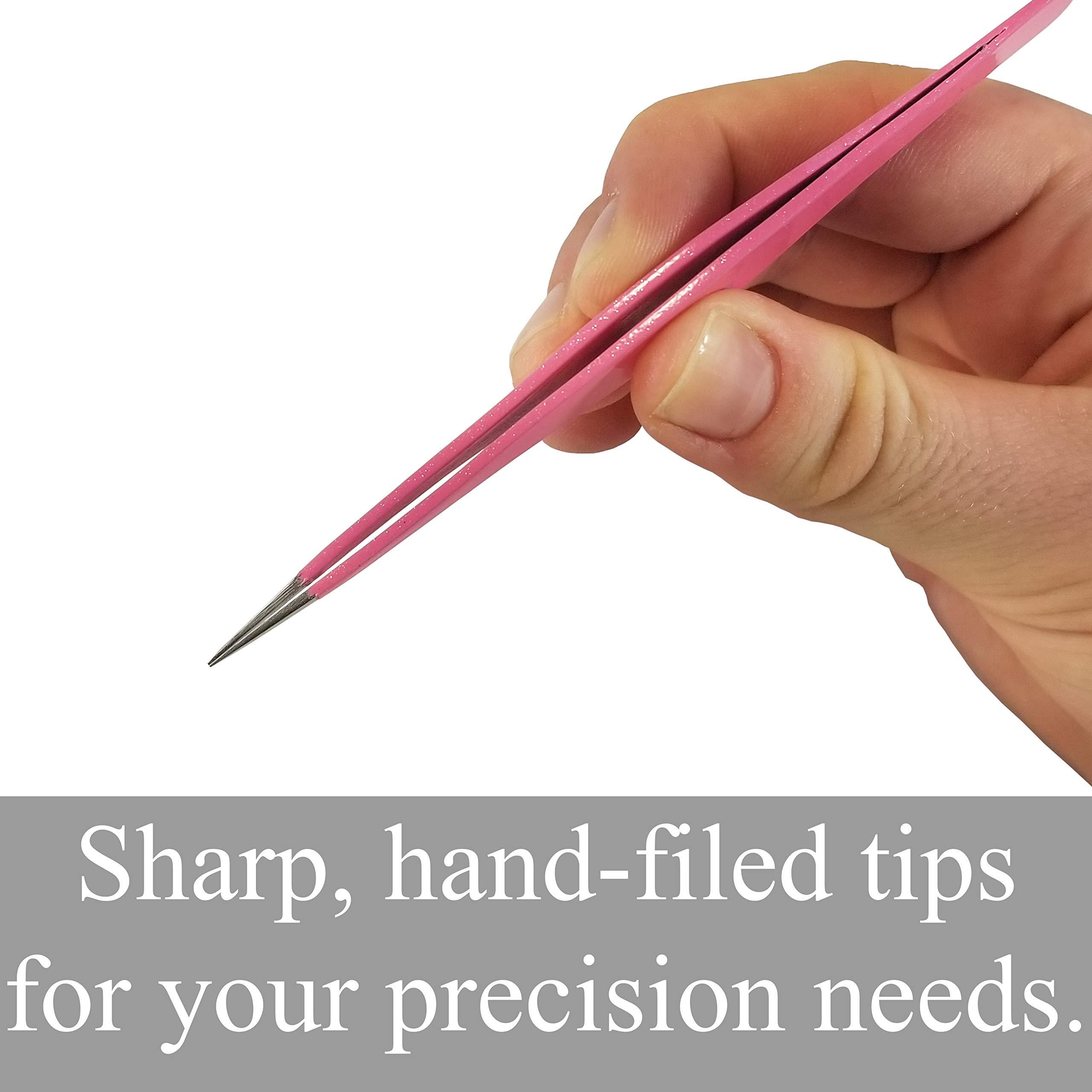 Zizzili Basics Ingrown Hair Tweezers by Zizzili Basics - Surgical Grade Stainless Steel Fine Pointed Tweezers - Precision Aligned Tips for Splinter, Eyebrow & Facial Hair Removal - with Bonus Tip Guard & Carry Pouch