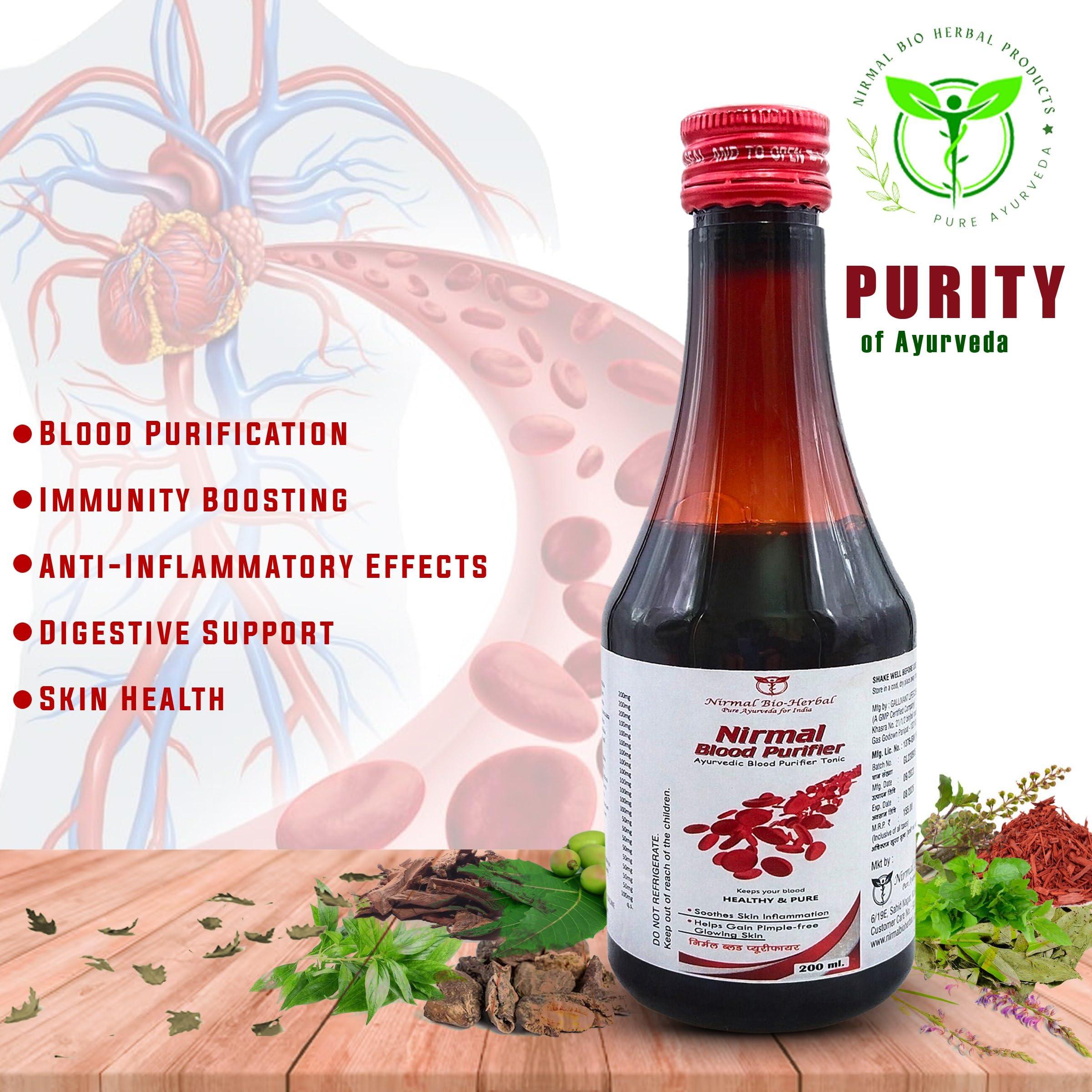 Nirmal Bio-Herbal \"Nirmal Blood Purifier Ayurvedic Syrup |Supports Detox, Clear Skin & Healthy Digestion |Can Soothen skin Inflamation & Helps in gaining pimple free Glowing Skin- Pack of 2 X 200ml = 400ml