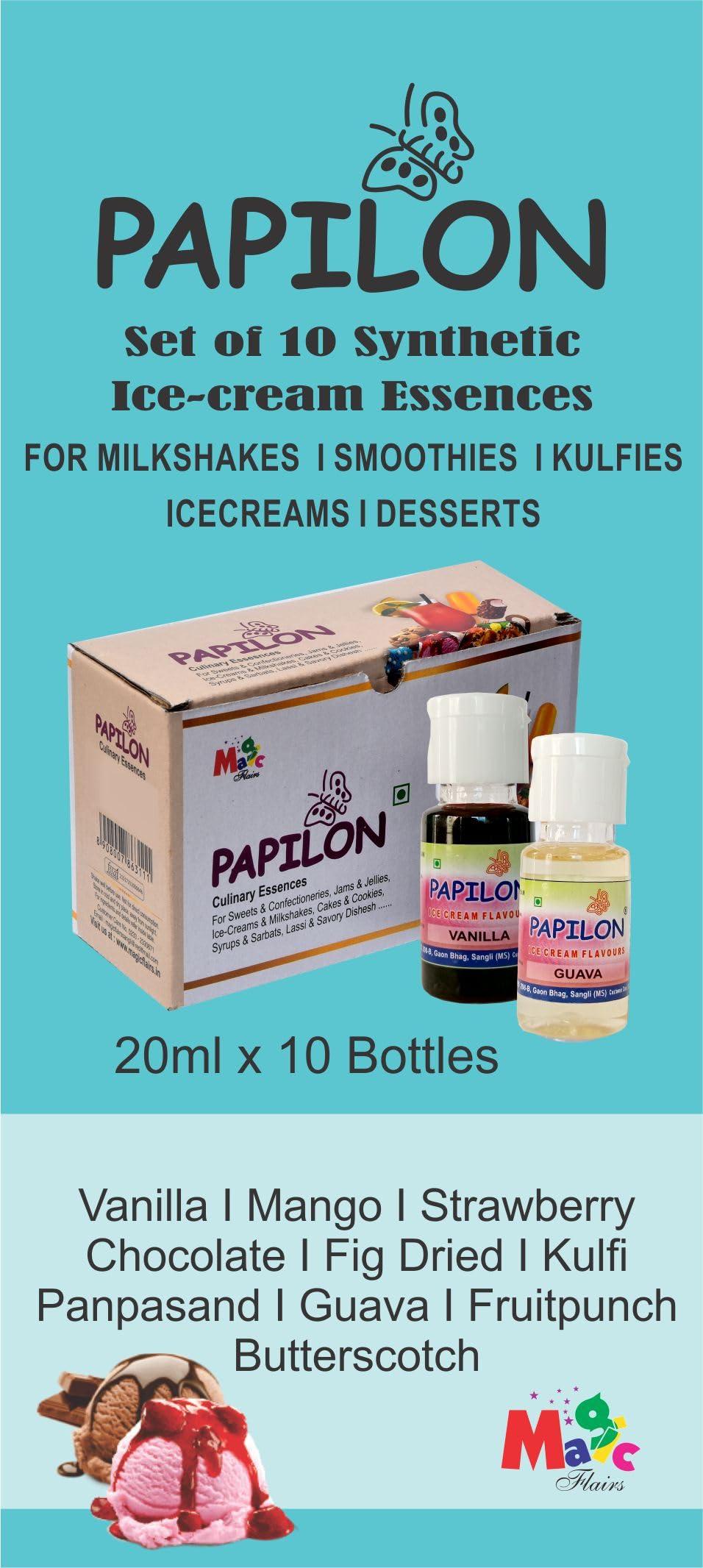 PAPILON Papilon Food Flavours Ice-cream Flavours 20ml Pack of 10 (20ml x10) For Kulfi/ Icecream