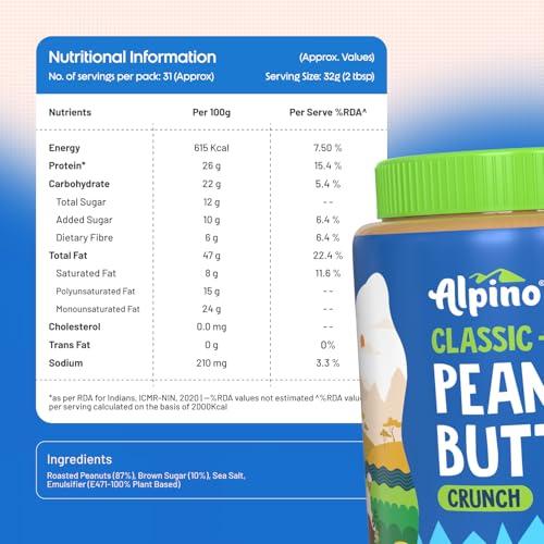 Alpino Alpino Classic Peanut Butter Crunch 1 KG | 90% Roasted Peanuts | High Protein Peanut Butter Crunchy | Gluten-Free | Vegan