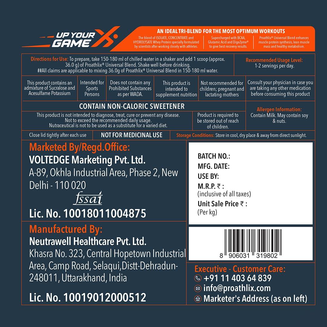 Proathlix Proathlix Universal Blend Whey Protein Powder for Men and Women (Caf Mocha, 1KG), No of Servings 27, Whey Isolate, Whey Concentrate, Whey Hydrolysed