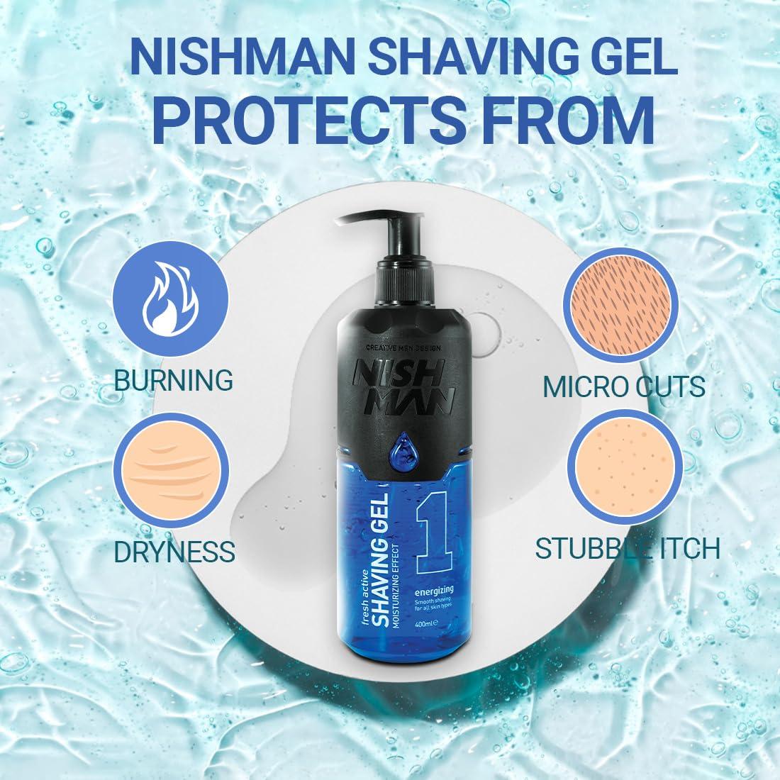 nishman Nishman Fresh Active Energizing Non Foaming Shaving Gel | Smooth Shaving | Ultra Sensitive Formula | All Skin Type | Vegan, No Sulfates, Parabens or Silicones | 400 ML