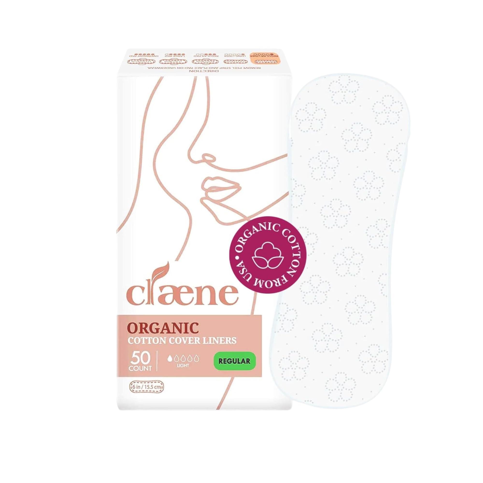 CLAENE Claene Organic Cotton Panty Liners, Unscented,Thin, Daily, Breathable, Light Incontinence, Natural Pantyliners, Menstrual Pads for women (Regular, 50P)