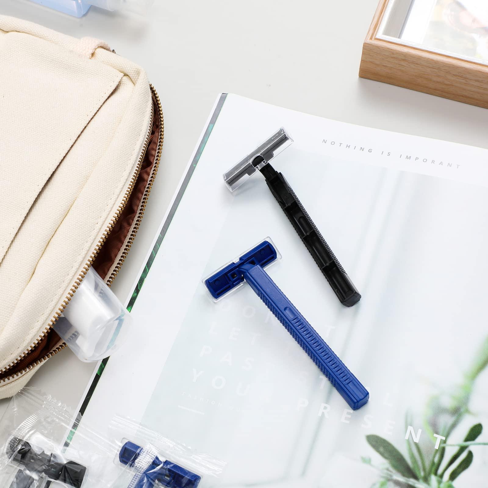 Chumia 30 Pieces Disposable Razors Bulk Individually Wrapped Disposable Safety Razor Twin Blade Razors with Clear Safety Cap for Travel Hotels Motels Beauty Salons Homes