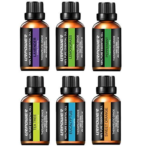 URPOWER URbeauty Essential Oils, Upgrated 6 Aromatherapy Essential Oil Diffuser Essential Oils 100% Pure Lavender, Peppermint, Sweet Orange, Eucalyptus, Tea Tree, Lemongrass Essential Oil Gift Set 10ml/each