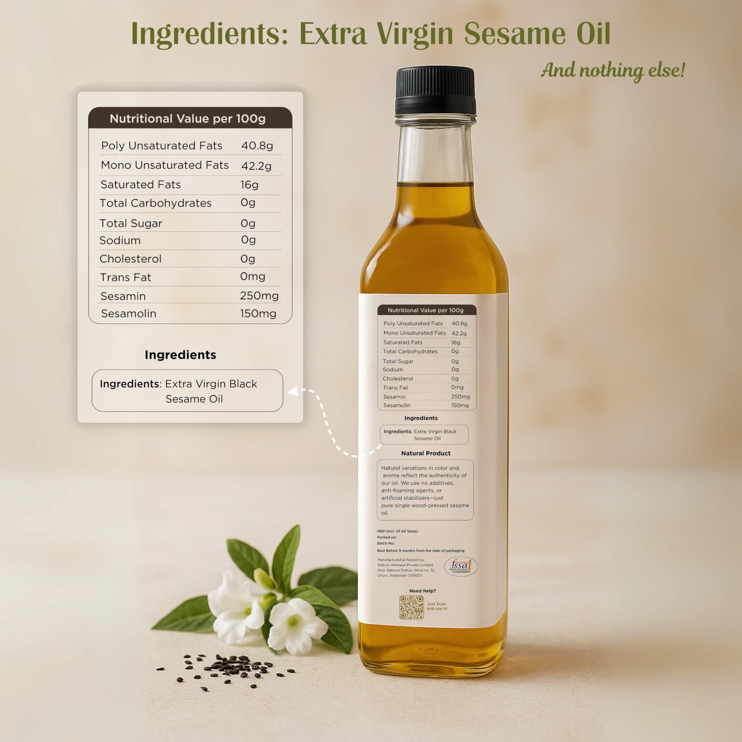 Vedika Organics Vedika Organics Wood Pressed Black Sesame Oil for Cholesterol Free Cooking, Massage, Oral Detox - 100% Natural Seasame Oil, Kacchi Ghani Til Oil - A1 Grade Extra-Virgin Sesame Oil, 1 liter (Pack of 2)