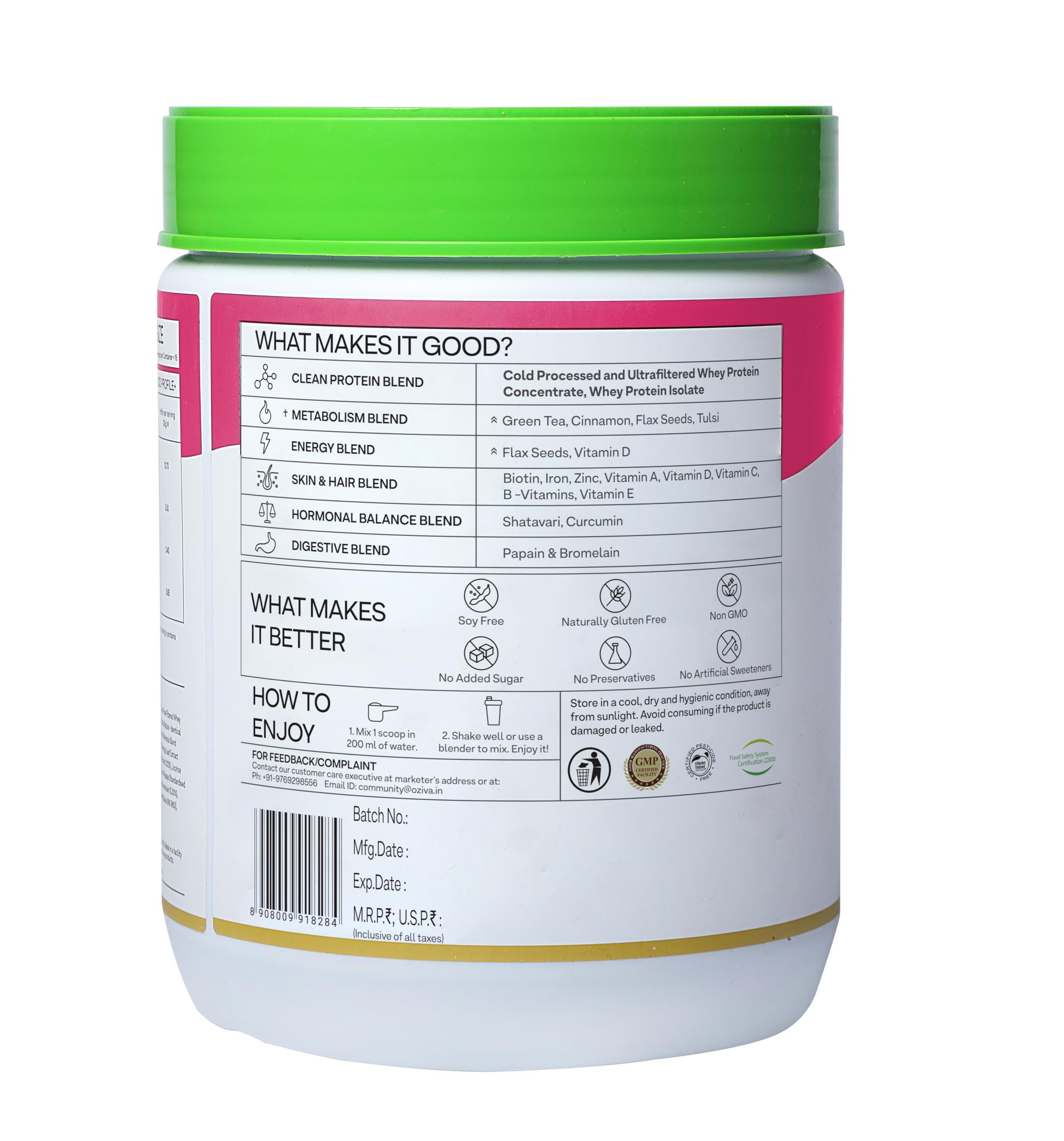 OZiva OZiva Protein & Herbs for Women (Vanilla Almond) I Manage Weight, Energy & Metabolism | Clean Protein, Shatavari, Green Tea I No Added Sugar, 1lbs + Shaker (Super Saver Pack)