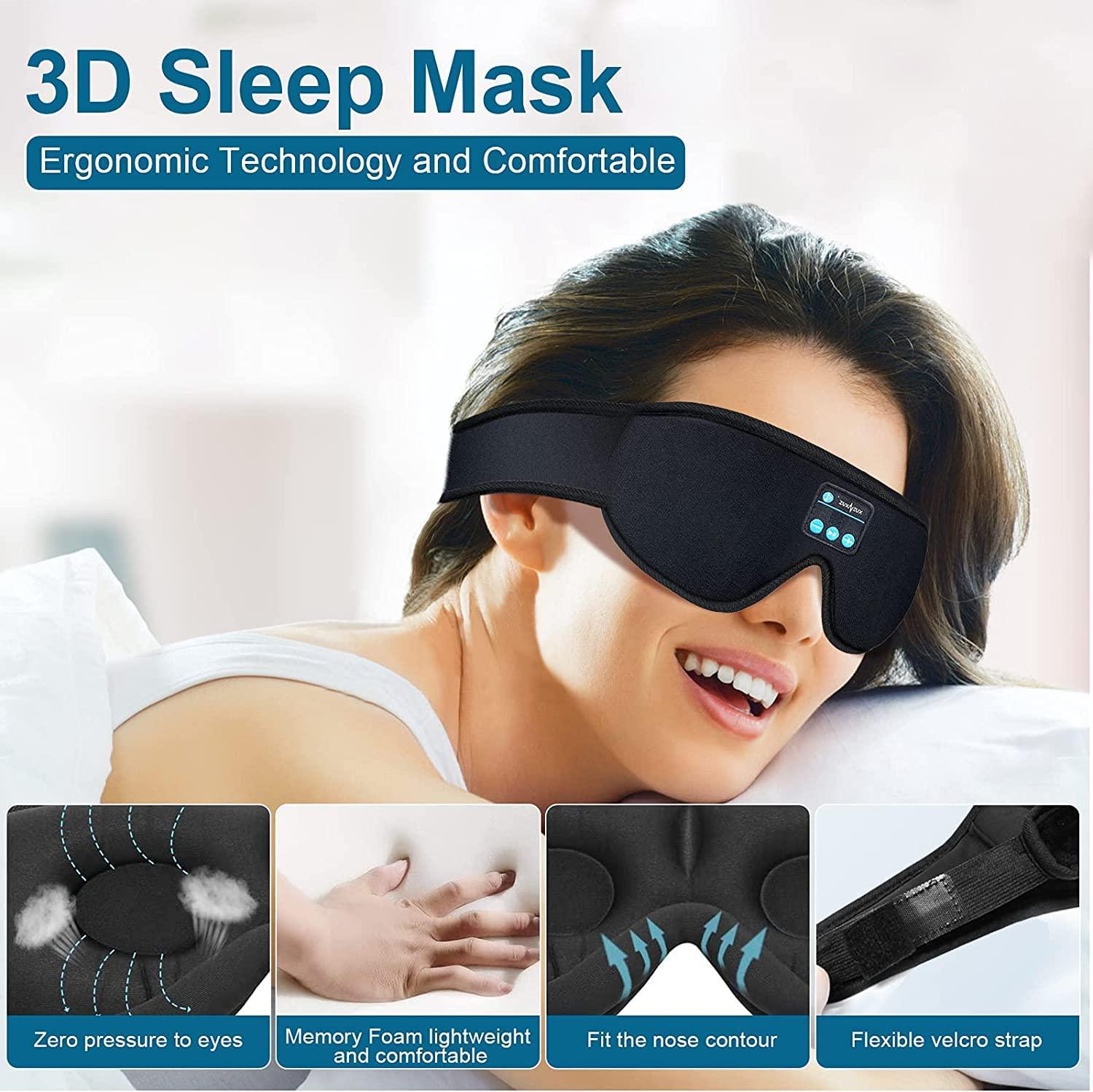 ZUXNZUX Sleeping Headphones Bluetooth Eye Mask, ZUXNZUX 3D Sleep Mask Adjustable Bluetooth Music Eye Mask for Side Sleepers, Yoga, Insomniac, Air Travel, Meditation