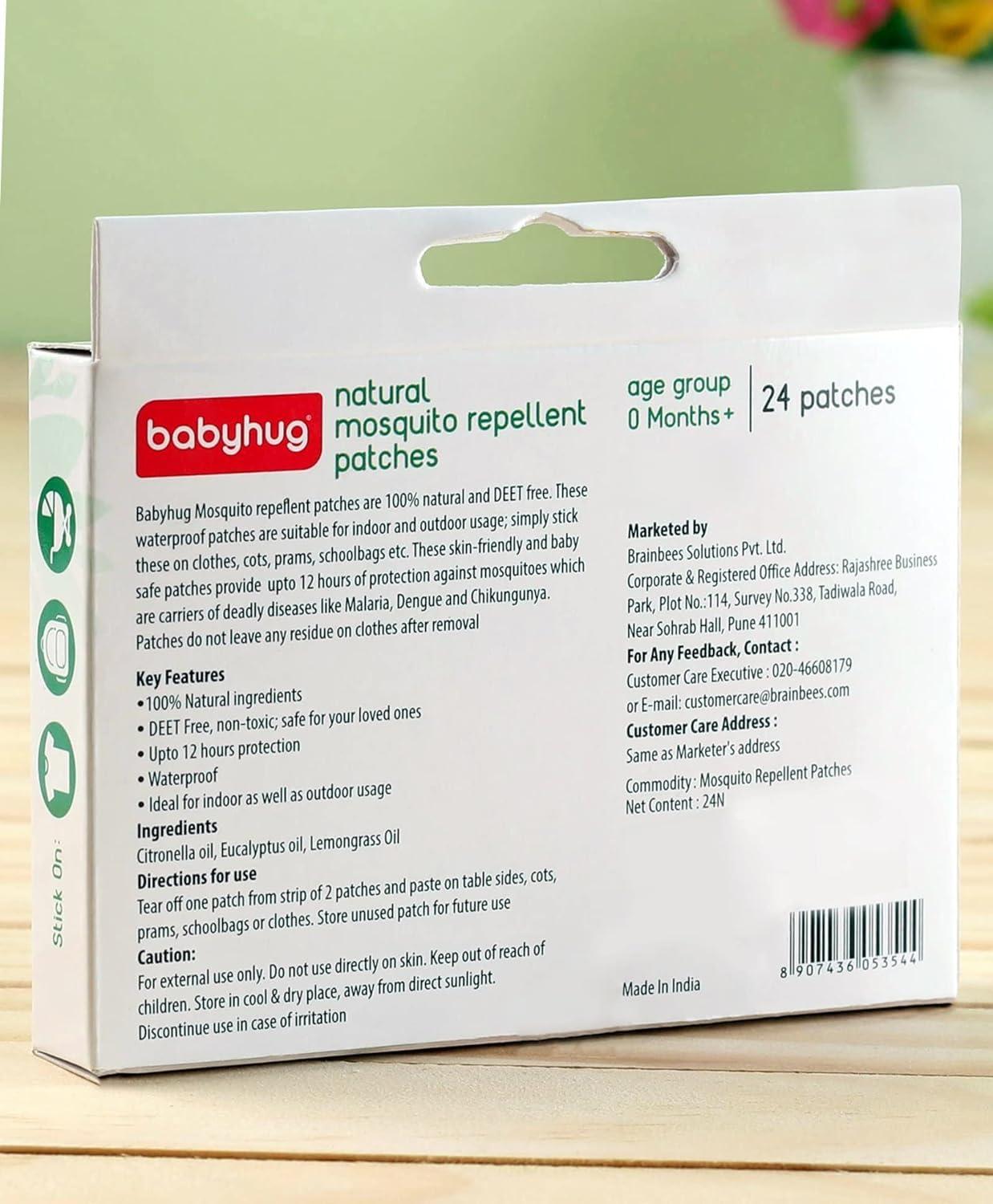 Baby Hug Babyhug Waterproof Natural Mosquito Repellent Patches 24 Pieces & Spray 100ml Combo