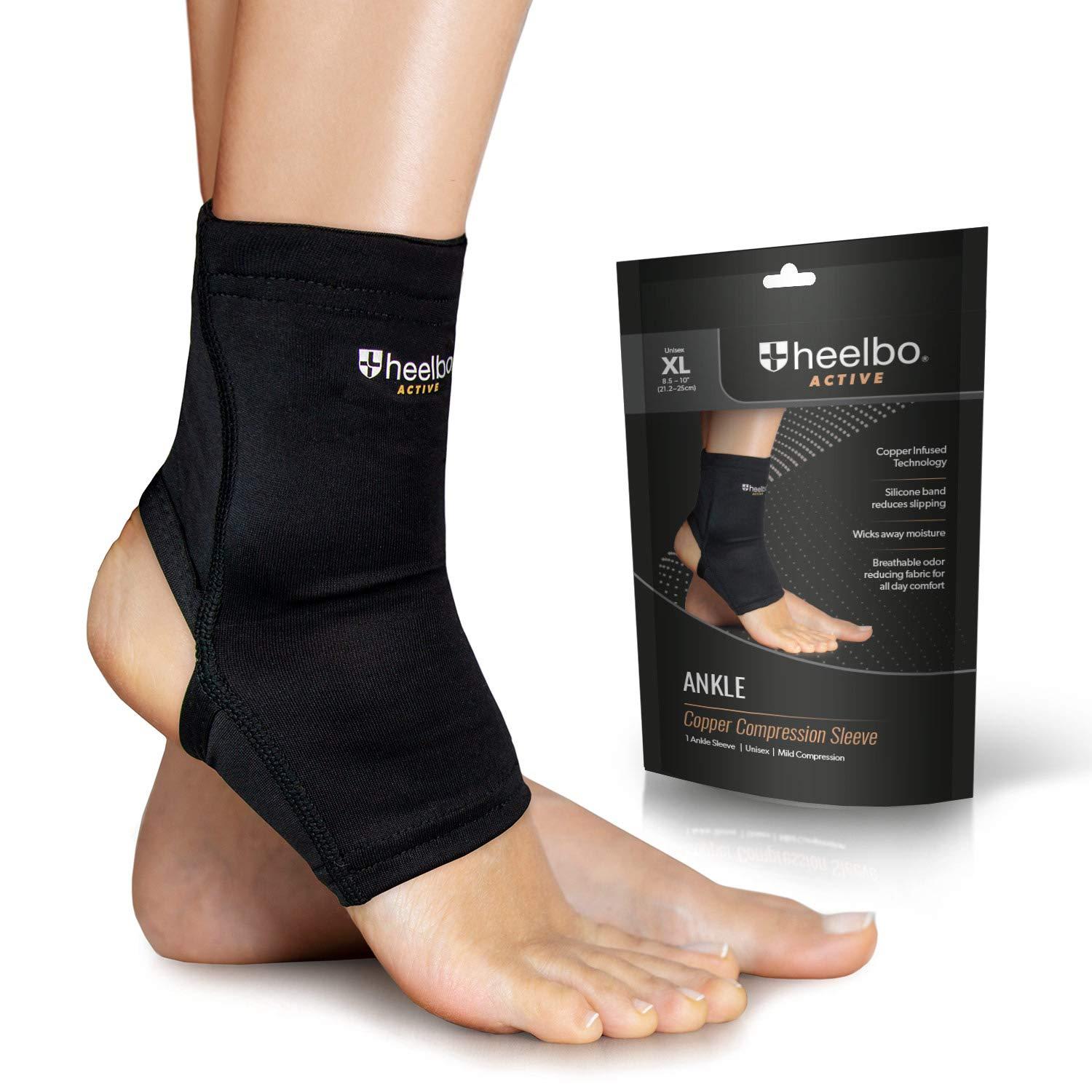 Heelbo Heelbo Ankle Compression Sleeve and Compression Sock Made with Copper Infused Fibers and Breathable Fabric for Planter Fasciitis, Achilles Tendonitis or Arch Support, Black, Extra Large