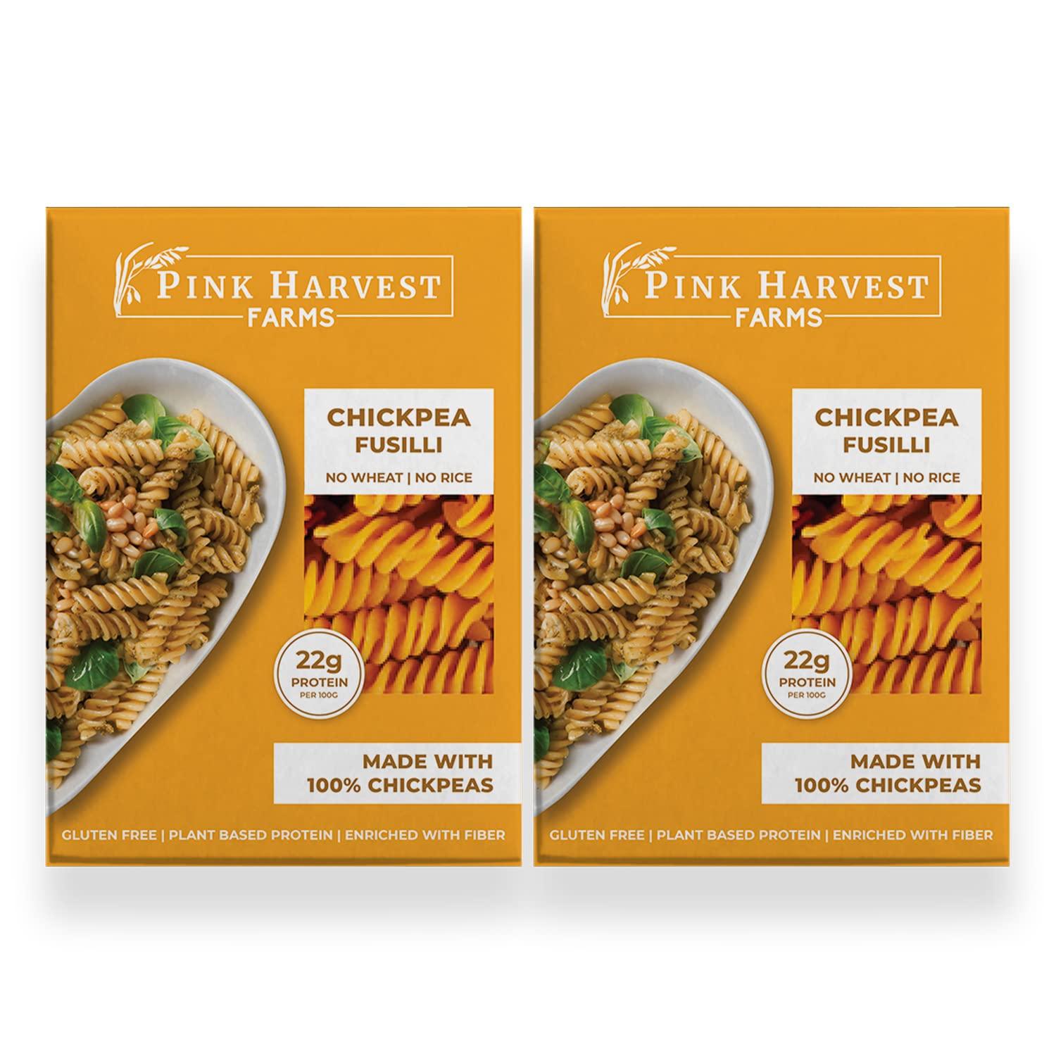 Pink Harvest Farms Pink Harvest Farms Chickpea Pasta | No Rice - No Maida | Vegan | Gluten Free | High Protein | (Chickpea Fusilli Pasta, 200 g (Pack of 2))