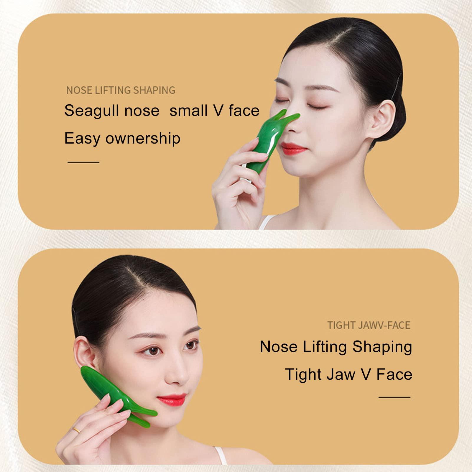 DNEI Nose Gusha Masssage, Resin Material Gua Sha NoseTool Portable Skin Firming Puffiness Reduction High Bridge Nose for Face (Green)