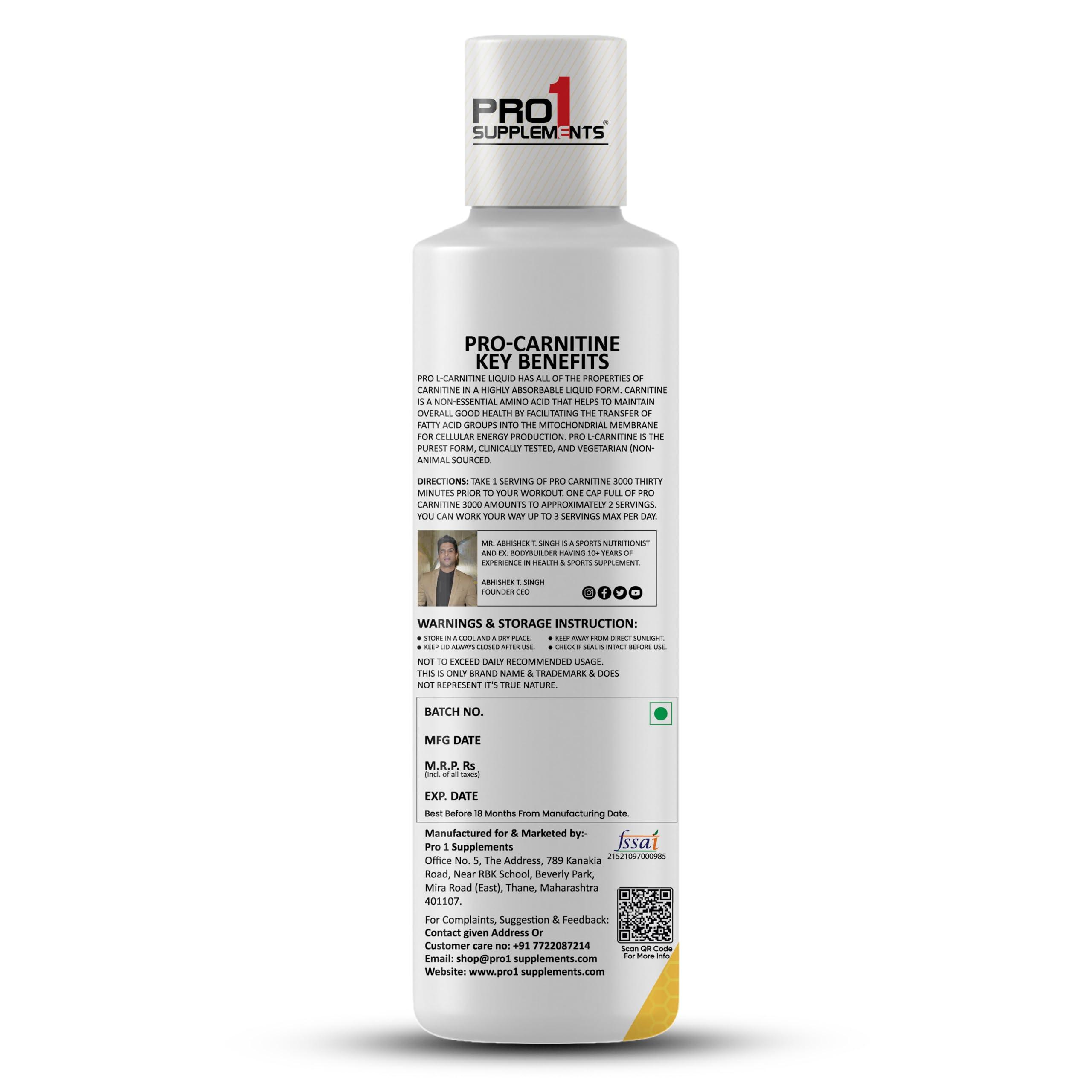 Pro1 Supplements Pro1 Supplement Pro Carnitine 3000mg | L Carnitine Liquid Supplement | Wild Pineapple - 450ml